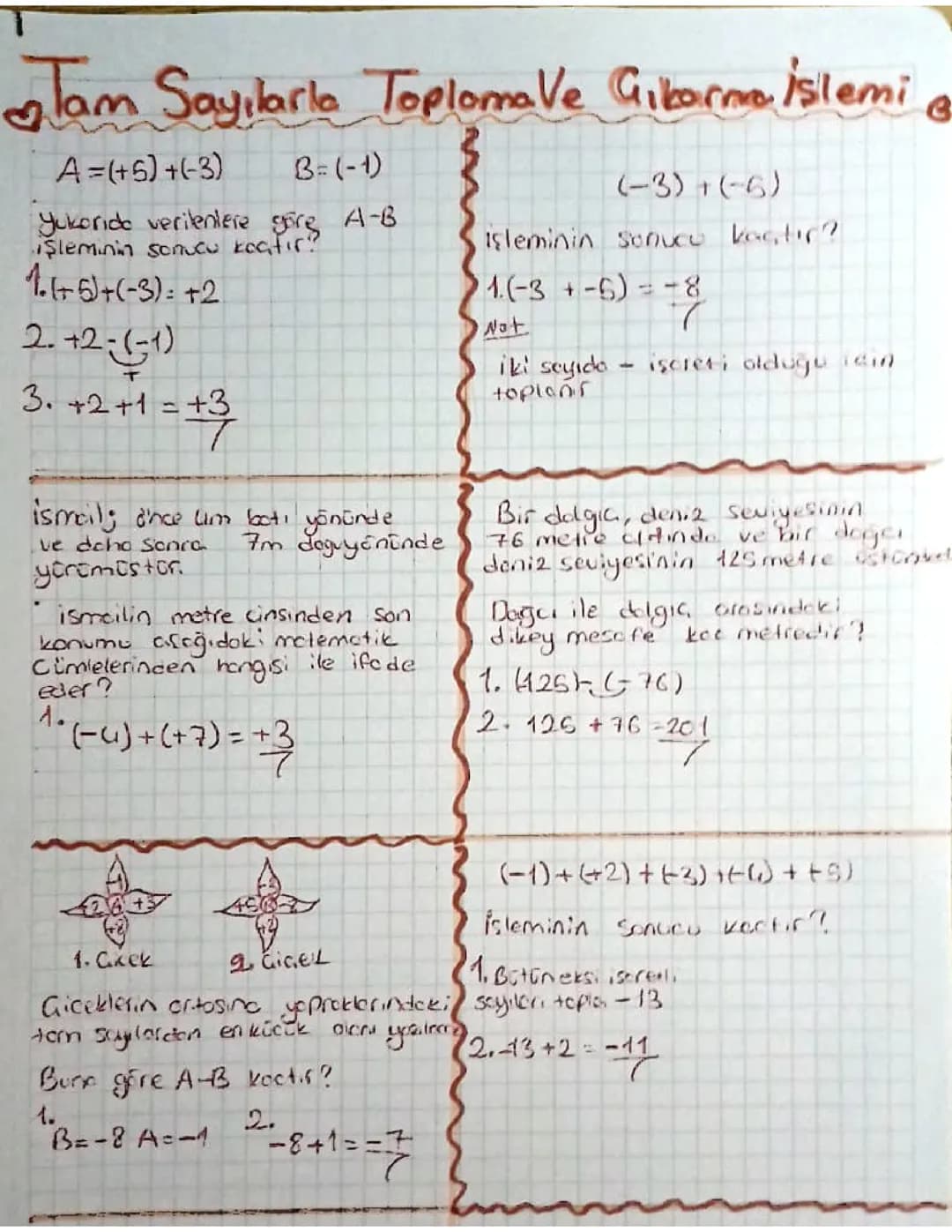 7. Sınıf Tam Sayılarla Toplama ve Çıkarma - Soru ve Cevaplar PDF
