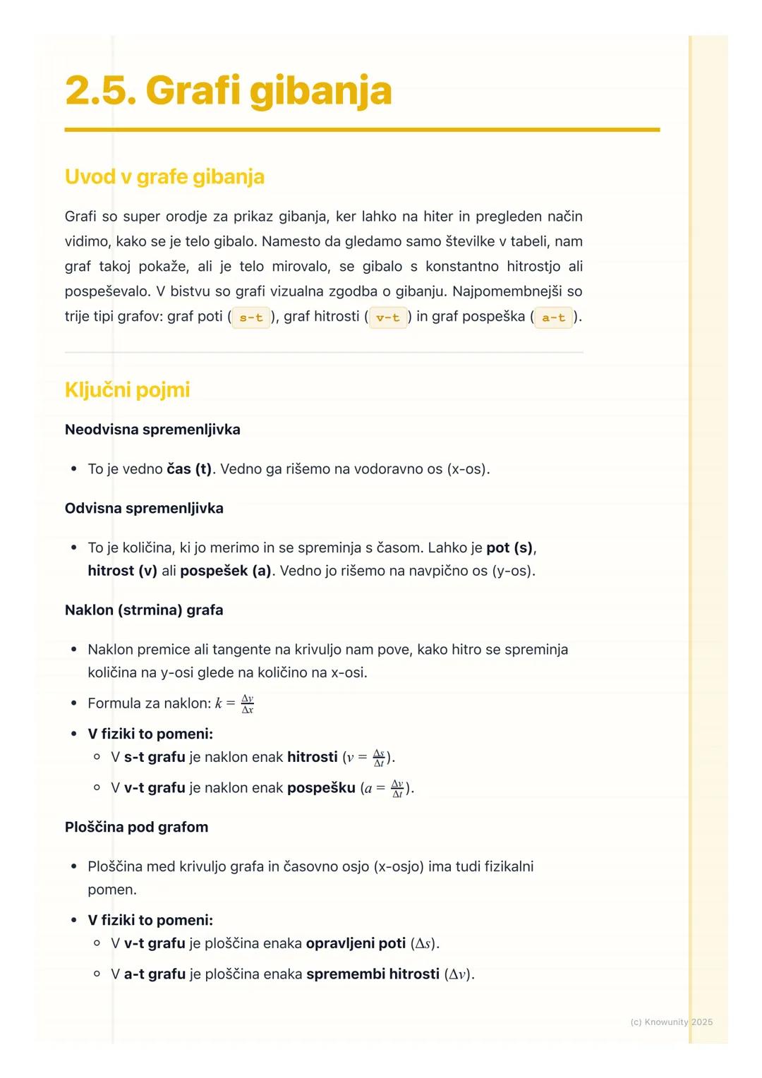 # 2.5. Grafi gibanja

Uvod v grafe gibanja

Grafi so super orodje za prikaz gibanja, ker lahko na hiter in pregleden način
vidimo, kako se j