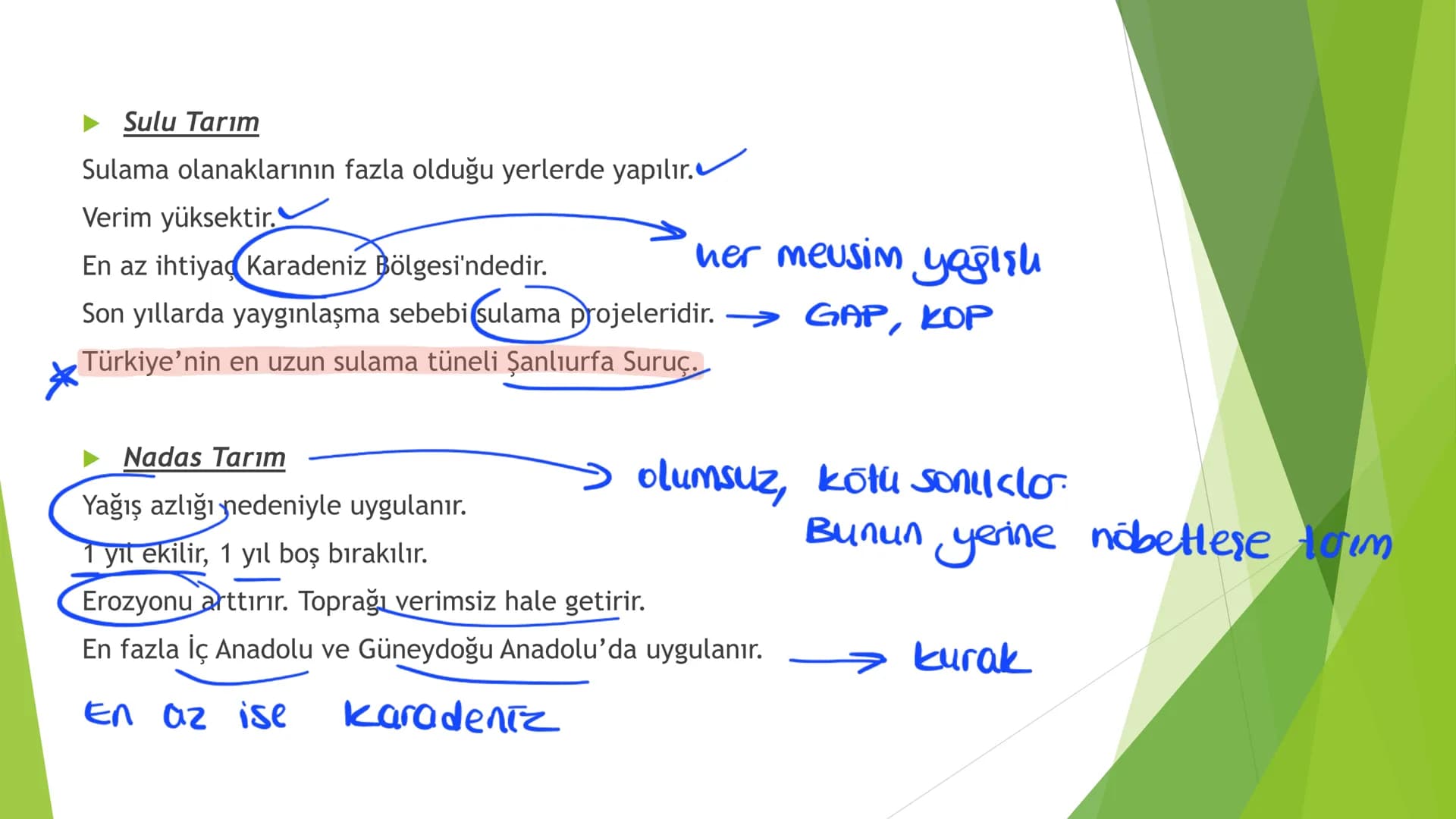 TÜRKİYE'DE TARIM Tarım Tipleri
▸ Ekstansif Tarım
eski tarım
geleneksel, kaba, eski tarım
İklim koşullarına bağlıdır ve verim düşüktür
Genell