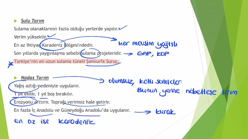 TÜRKİYE'DE TARIM Tarım Tipleri
▸ Ekstansif Tarım
eski tarım
geleneksel, kaba, eski tarım
İklim koşullarına bağlıdır ve verim düşüktür
Genell