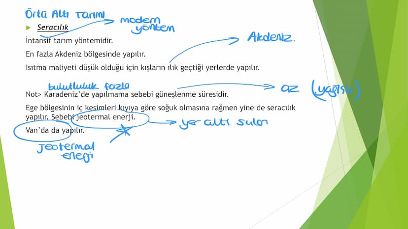 TÜRKİYE'DE TARIM Tarım Tipleri
▸ Ekstansif Tarım
eski tarım
geleneksel, kaba, eski tarım
İklim koşullarına bağlıdır ve verim düşüktür
Genell
