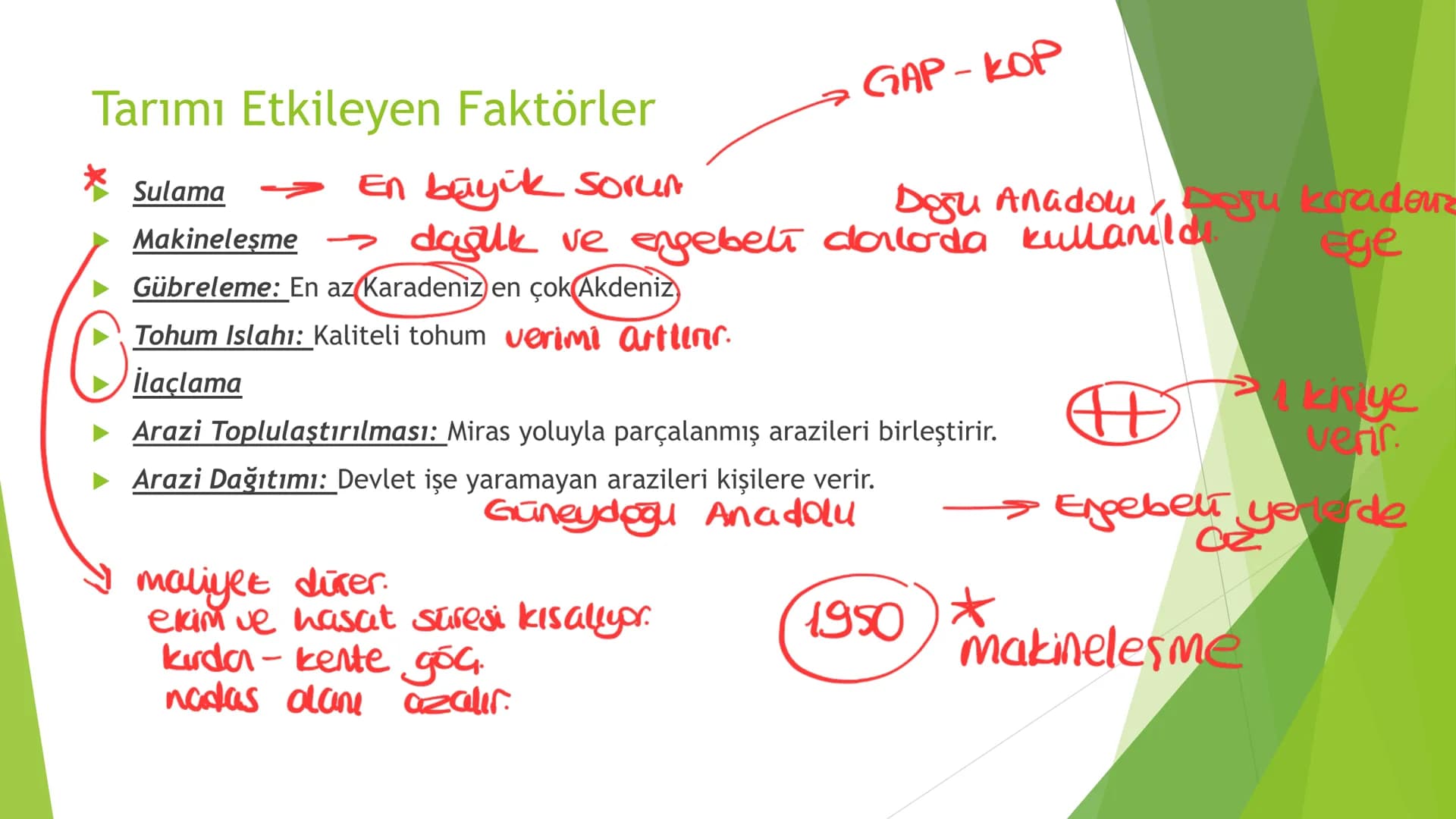 TÜRKİYE'DE TARIM Tarım Tipleri
▸ Ekstansif Tarım
eski tarım
geleneksel, kaba, eski tarım
İklim koşullarına bağlıdır ve verim düşüktür
Genell