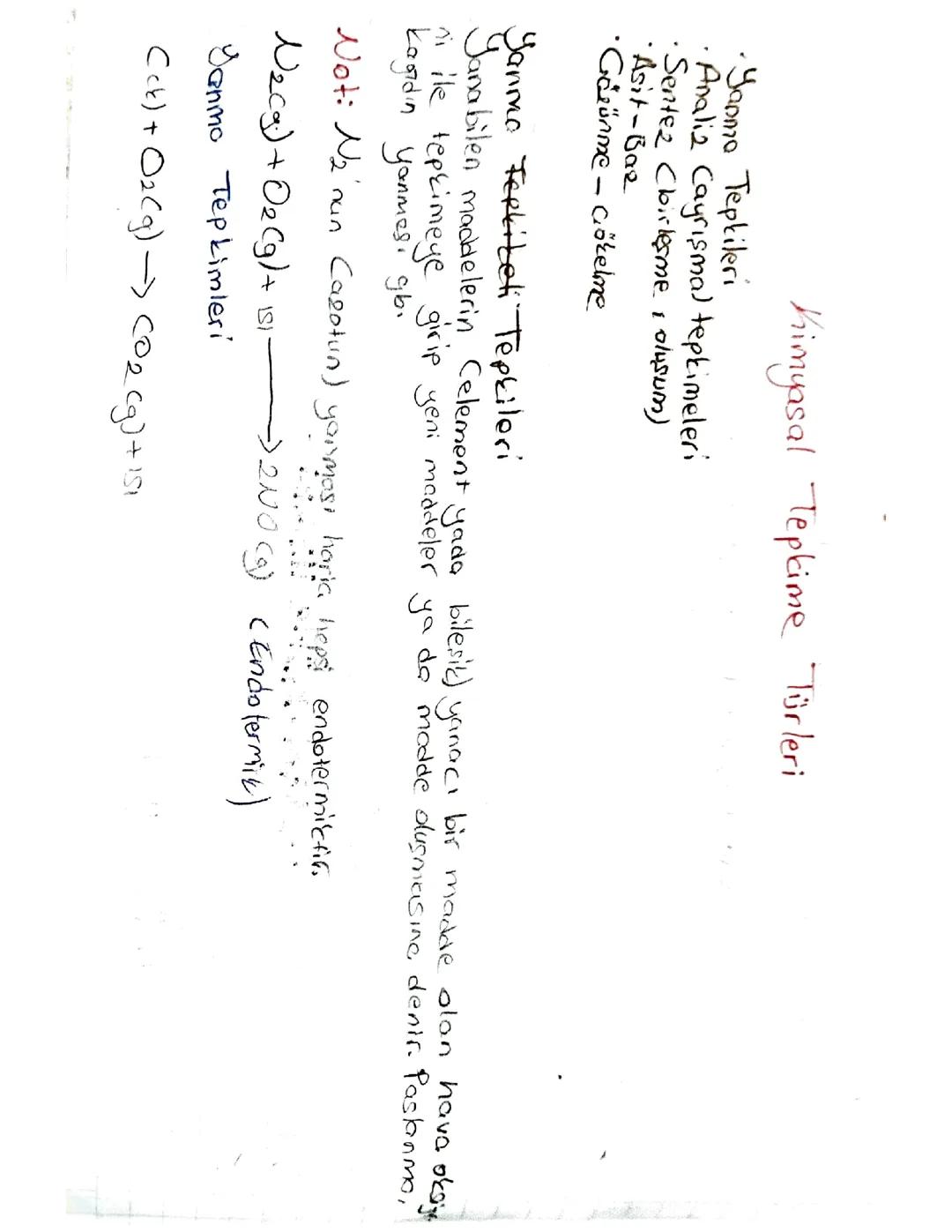 Kimyasal Tepkime Türleri