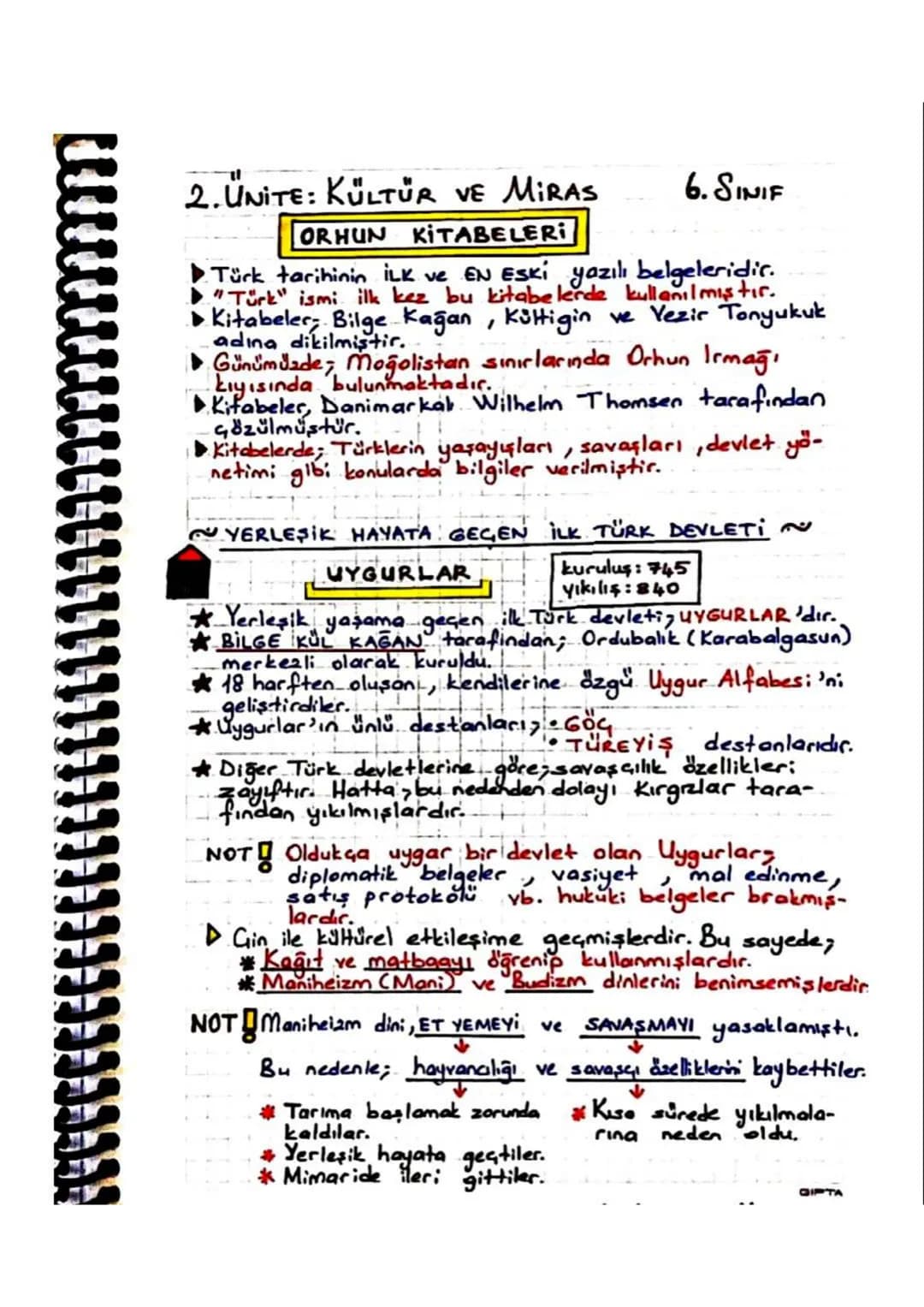 ו
2.UNITE: KÜLTÜR VE MIRAS
ORHUN KITABELERI
6. SINIF
Türk tarihinin ilk ve EN Eski yazılı belgeleridir.
"Turk" ismi ilk kez bu kitabelerde k