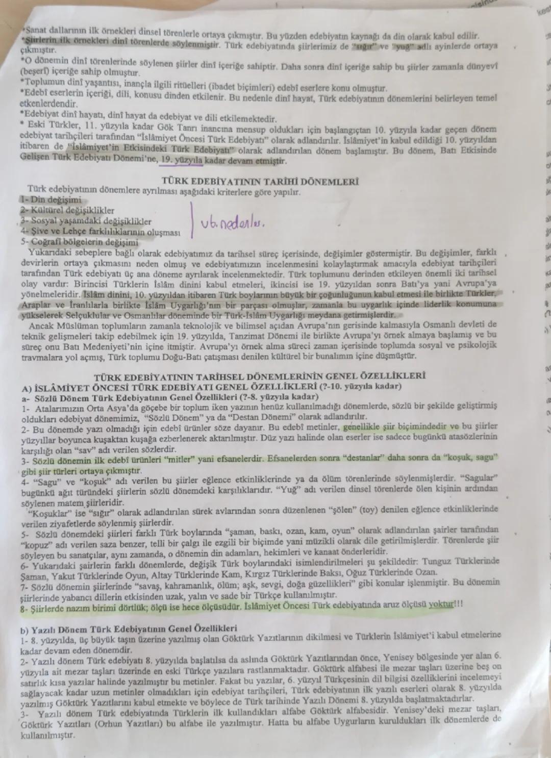 # TÜRK EDEBİYATININ DÖNEMLERİ (DEVİRLERİ)

A) İSLAMİYET ÖNCESİ TÜRK EDEBİYATI (?-11. yy kadar)

1- Sözlü Dönem (Karanlık devirlerden 8. yüzy