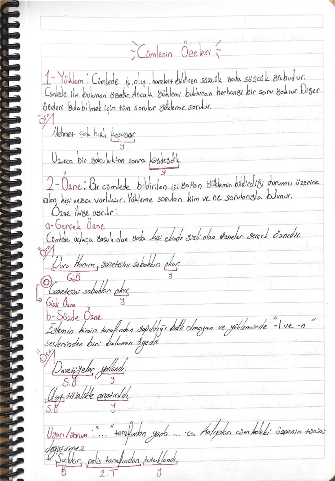 # Cümlenin Ögeleri

1- Yüklem: Cümlede is, olus. hareket baldiren sözcük yada sözcük grubudur.
Cümlede ilk bulunan yadır. Ancak yöklemi buld