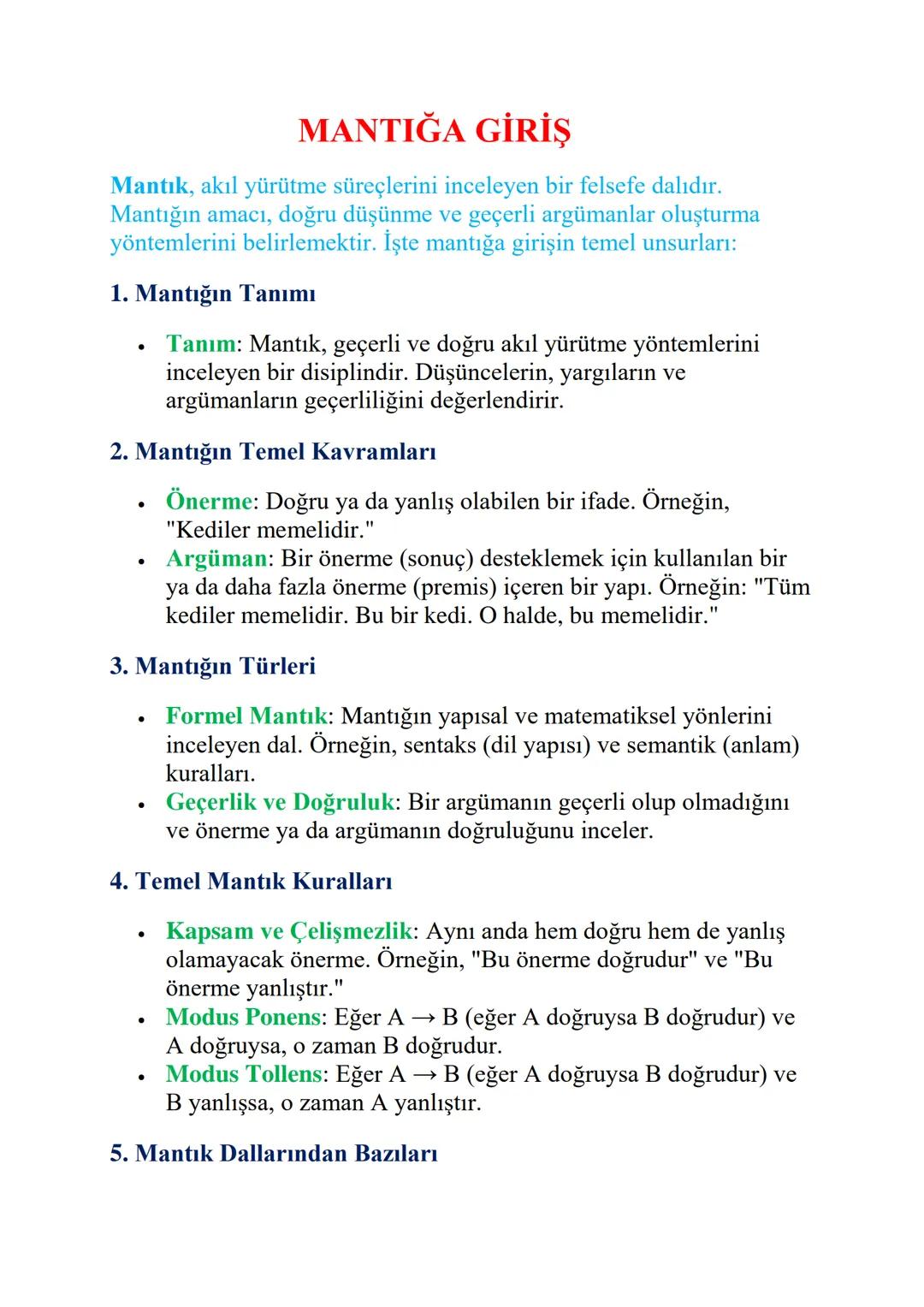 MANTIĞA GİRİŞ