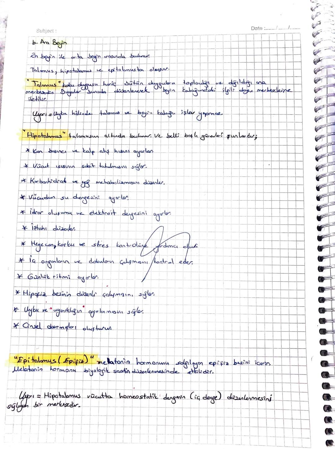 Subject:
"Markesi Ve Gevresel Siniz Sistani?
SİNİR SISTEMIN
I. Merkezi Spain Sistems
-da Bey
-On Beyin
• are beying
·Talonus
Hipotalamus
Epi