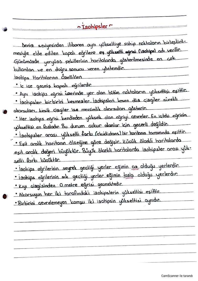Izohipsler
Deniz seviyesinden itibaren aynı yükseltiye sahip noktaların birleştiril-
mesiyle elde edilen kapalı eğrilere eş yükselti eğrisi 