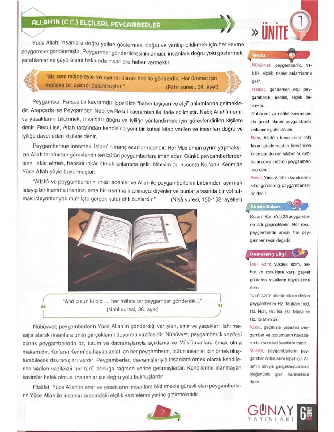 6. Sınıf Din kültürü 1. Ünite peygamberler ve ilahi kitap inancı