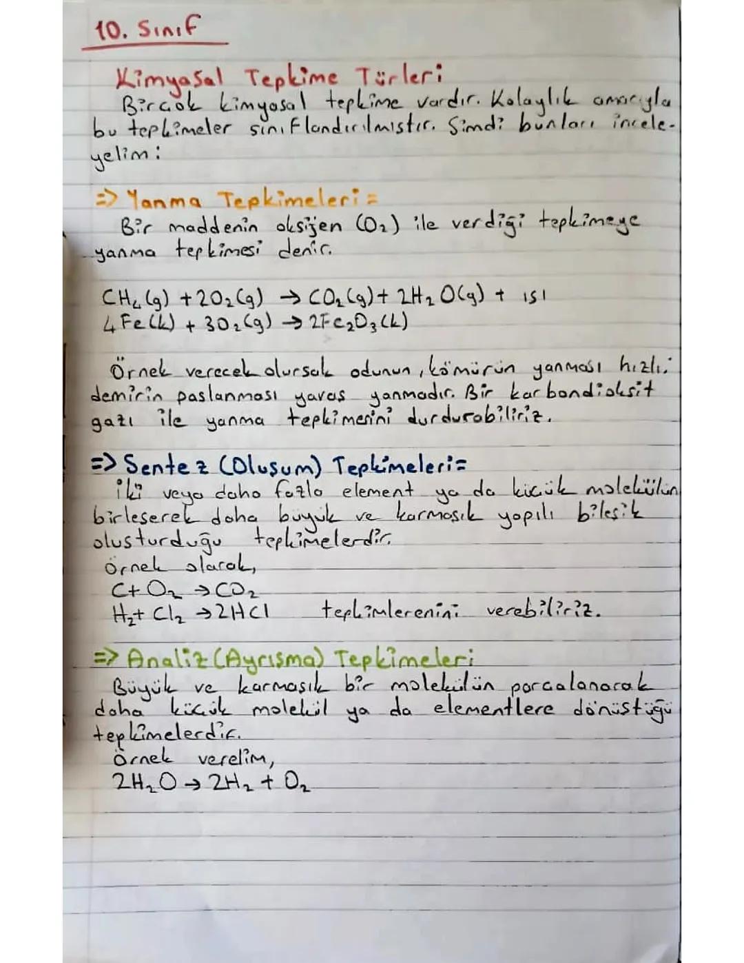 Kimyasal tepkime türleri 