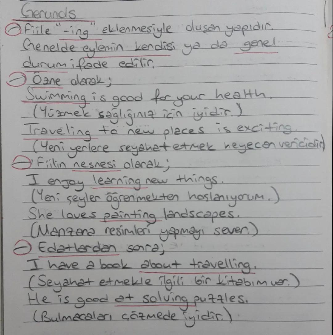 # Gerunds

- Fiile " -ing " eklenmesiyle oluşan yapıdır.
Genelde eylemin kendisi ya da genel durum ifade edilir.

- Özne olarak;
Swimming is