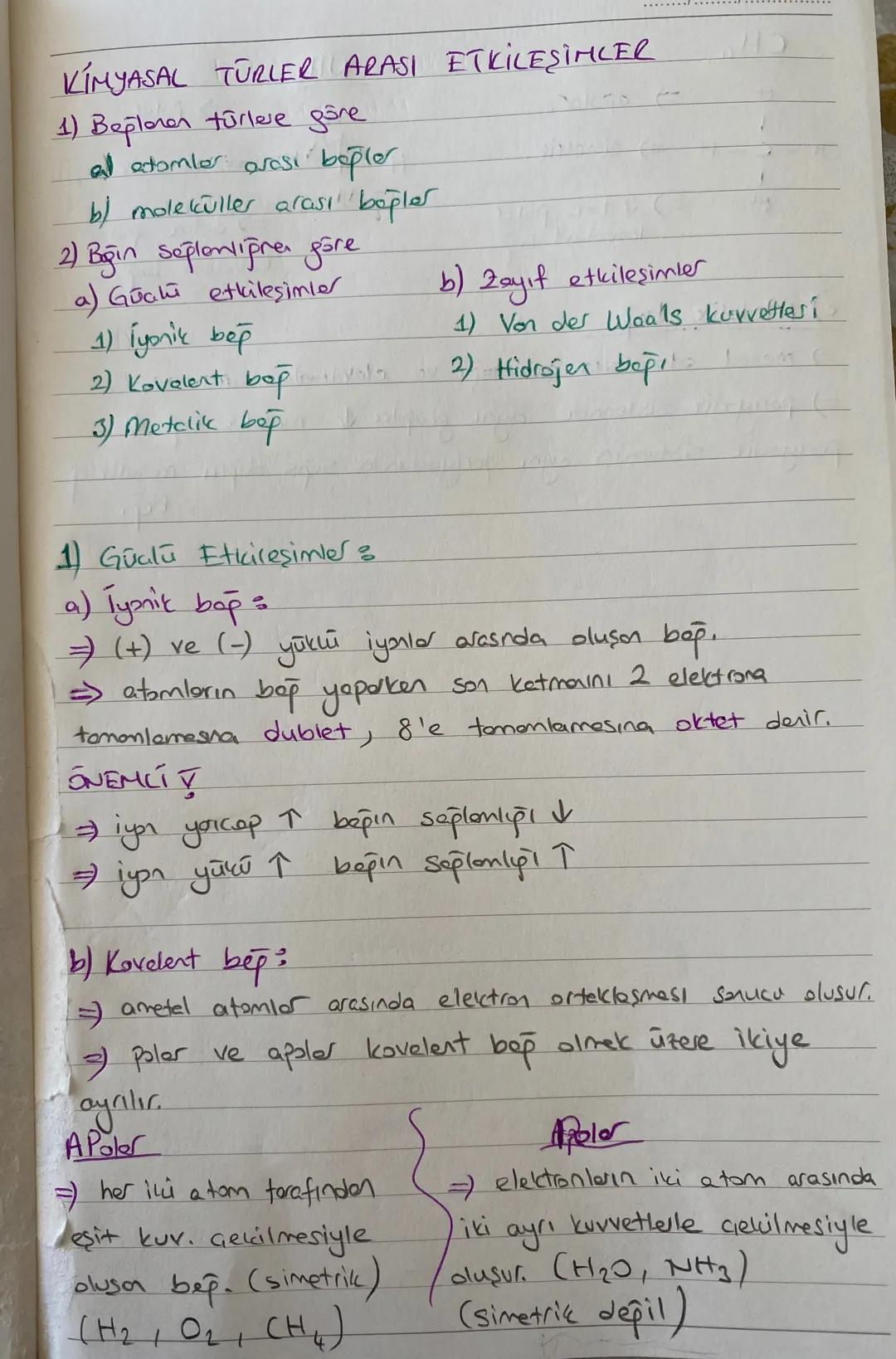 KIMYASAL TURLER ARASI ETKİLEŞİMLER
1) Beplanen türlere göre
al atomlar asosi
bepler
b) moleküller arası bağler
2) Bğin sağlenliğne göre
a) G