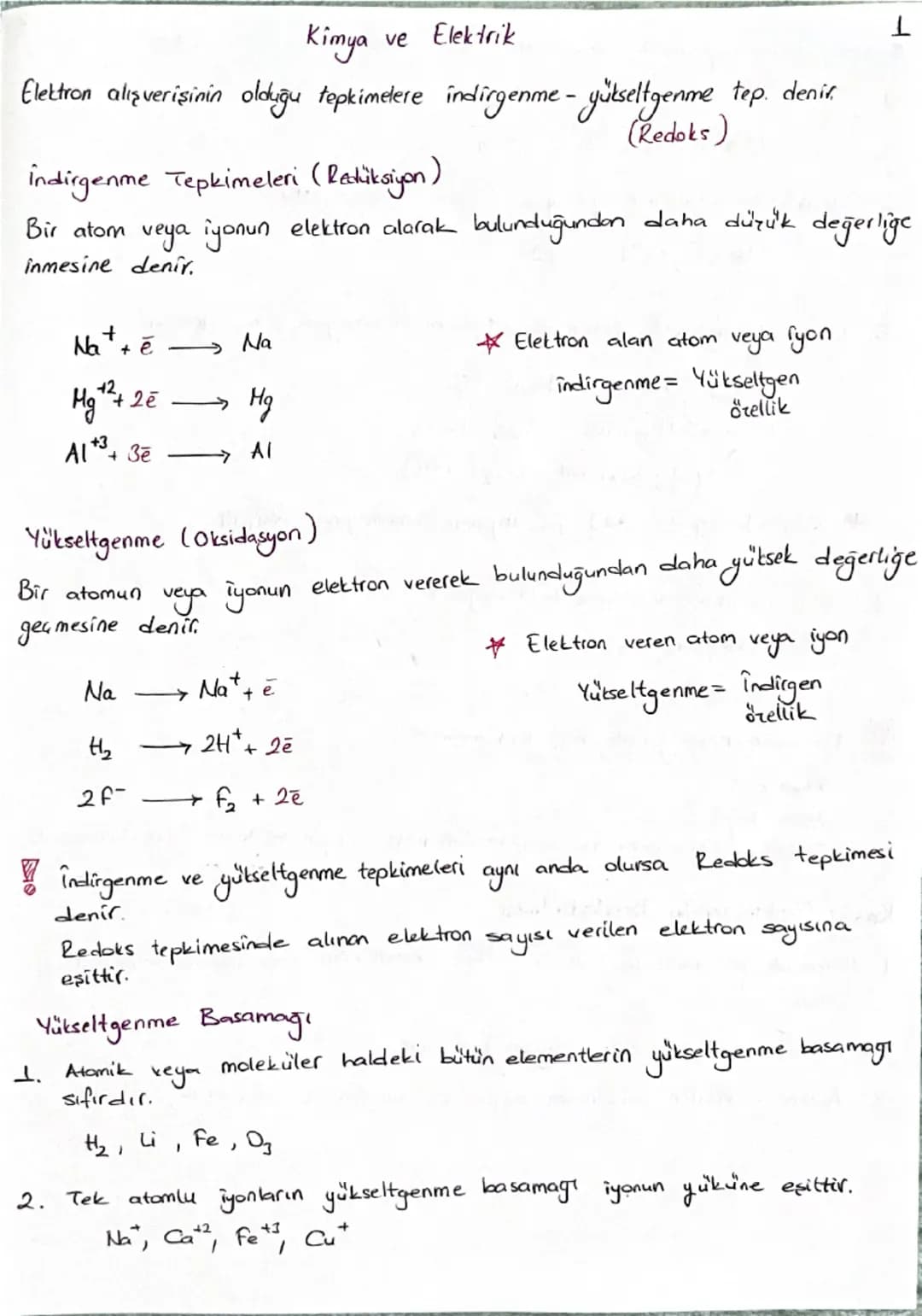 Kimya
ve Elektrik
Elektron alışverişinin olduğu tepkimelere indirgenme - yükseltgenme tep. denir.
indirgenme Tepkimeleri (Redüksiyon)
Bir at