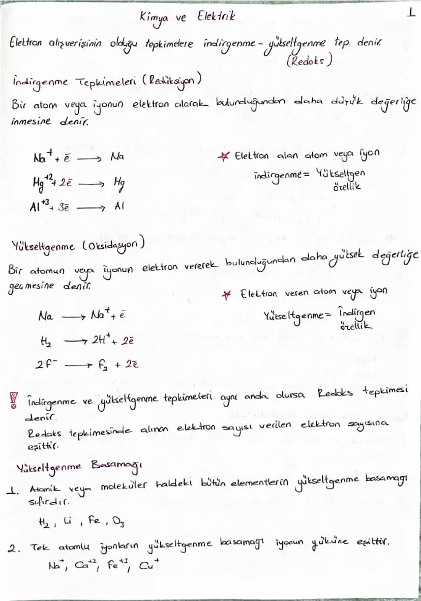 Kimya
ve Elektrik
Elektron alışverişinin olduğu tepkimelere indirgenme - yükseltgenme tep. denir.
indirgenme Tepkimeleri (Redüksiyon)
Bir at
