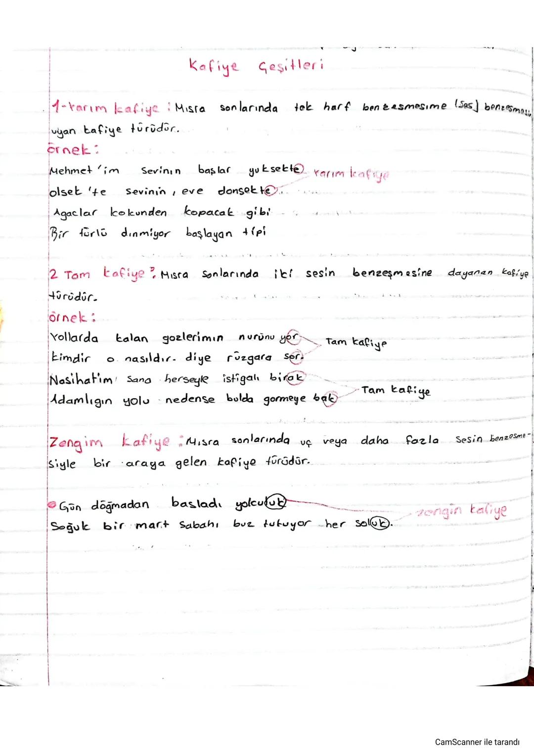 Kafiye Çeşitleri
1-tarım kafiye : Misra sonlarında tek harf ben ɛesmesime
uyan kafiye türüdür.
örnek:
Mehmet'im
Sevinin başlar yuksekte
Yarı