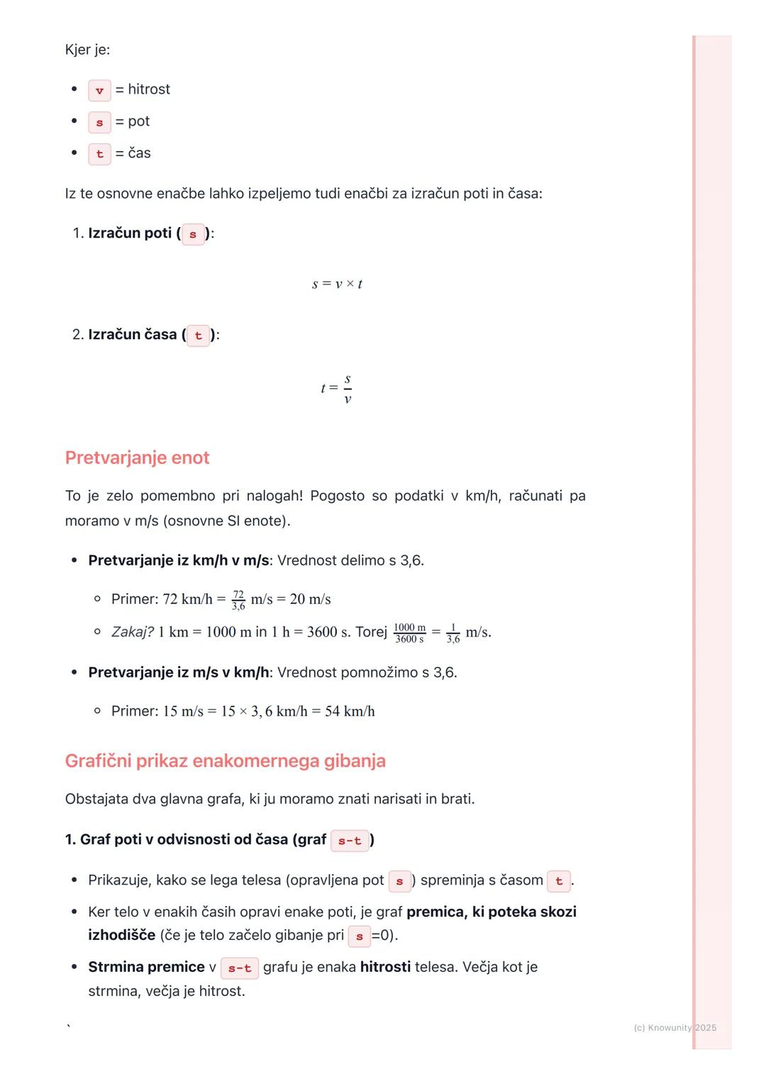 # 2.3. Enakomerno gibanje

Kaj je enakomerno gibanje?

To je najenostavnejša oblika gibanja. Telo se giblje enakomerno, če v enakih
časovnih