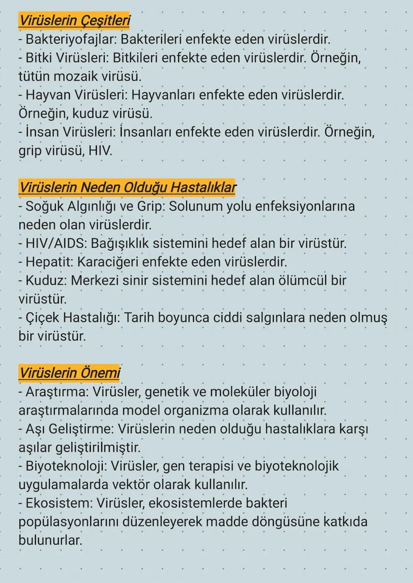 Virüsler
Virüsler, sadece bir protein kılıfı ve genetik materyal (DNA
veya RNA) içeren, canlı hücrelere bağımlı olan mikroskobik
enfeksiyon 