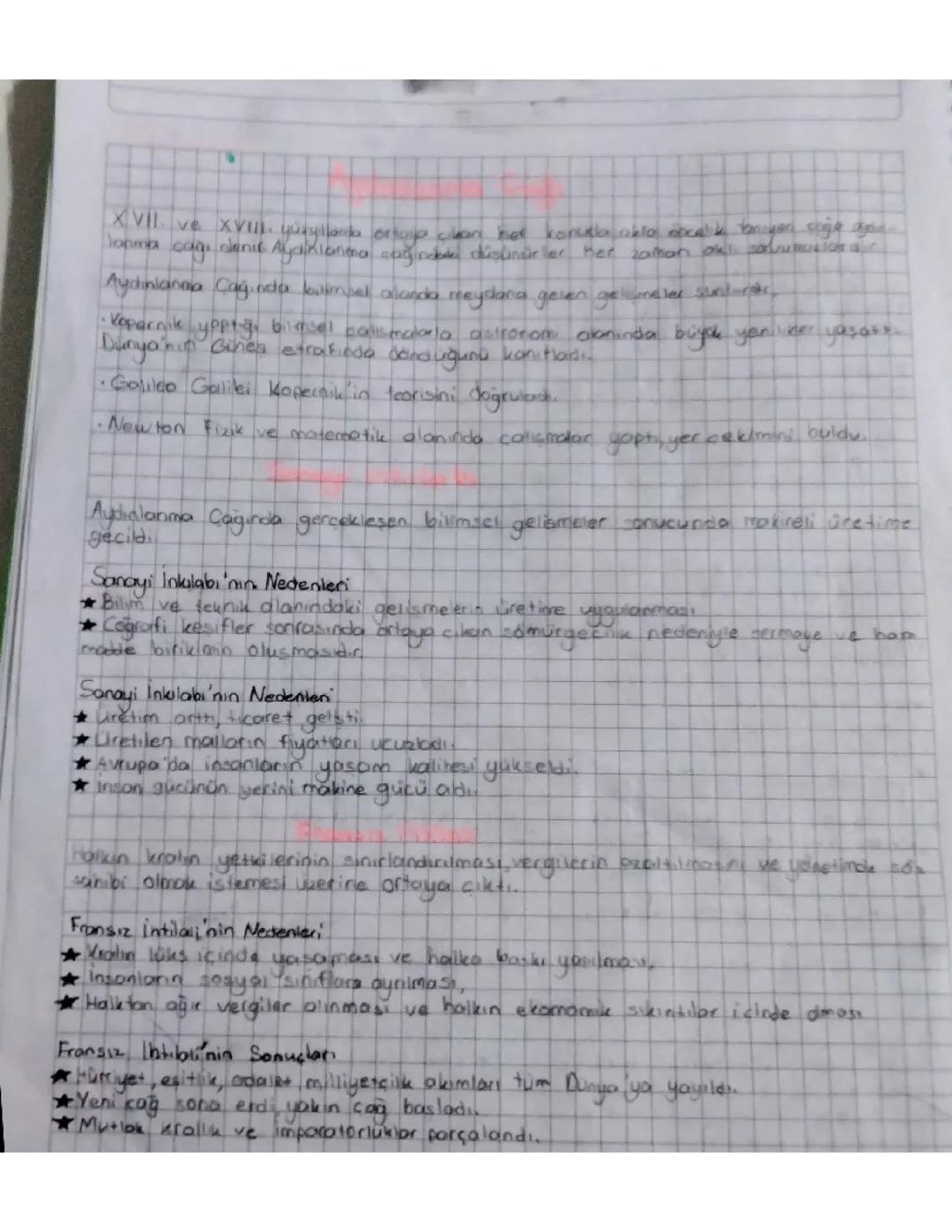 7.sınıf sosyal aydınlanma çağı sanayi inkılabı fransız ihtilali mini özet