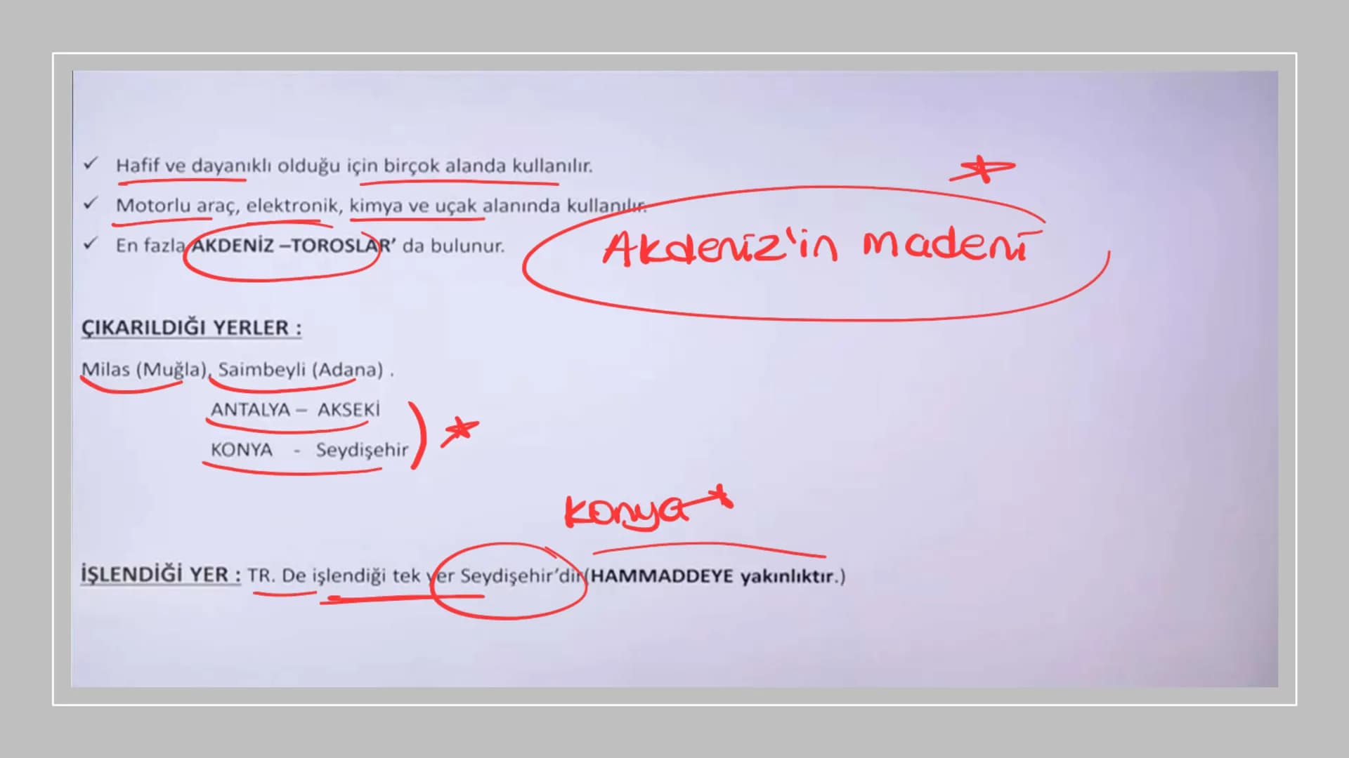 TÜRKİYE'DE MADEN,
ENERJİ KAYNAKLARI,
SANAYİ VE TİCARET Rezerv Madenin bulunduğu alan.
Tenör İşlenebilir maden
demir (hon)
Cevher(tuvenan): M