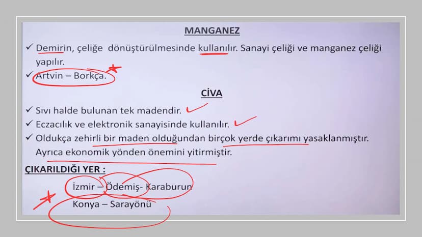 TÜRKİYE'DE MADEN,
ENERJİ KAYNAKLARI,
SANAYİ VE TİCARET Rezerv Madenin bulunduğu alan.
Tenör İşlenebilir maden
demir (hon)
Cevher(tuvenan): M