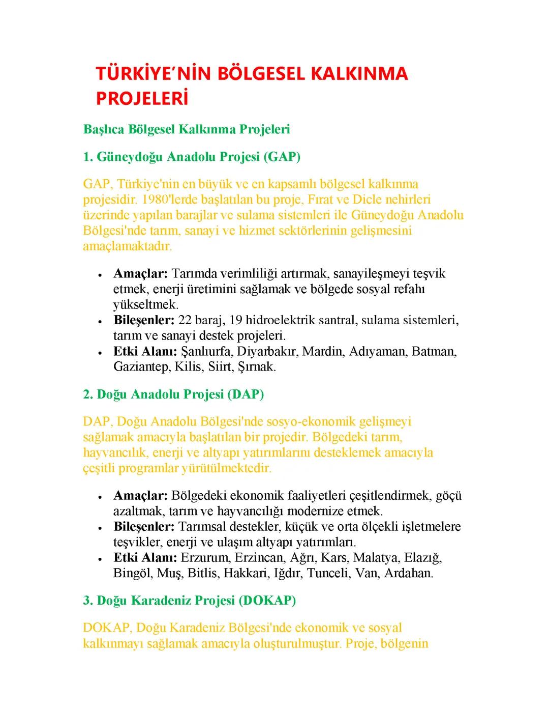 Türkiye’nin Bölgesel Kalkınma Projeleri