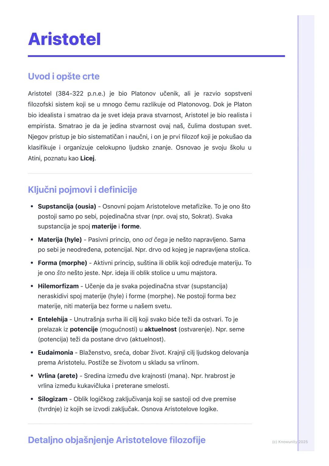 # Aristotel

Uvod i opšte crte

Aristotel (384-322 p.n.e.) je bio Platonov učenik, ali je razvio sopstveni
filozofski sistem koji se u mnogo