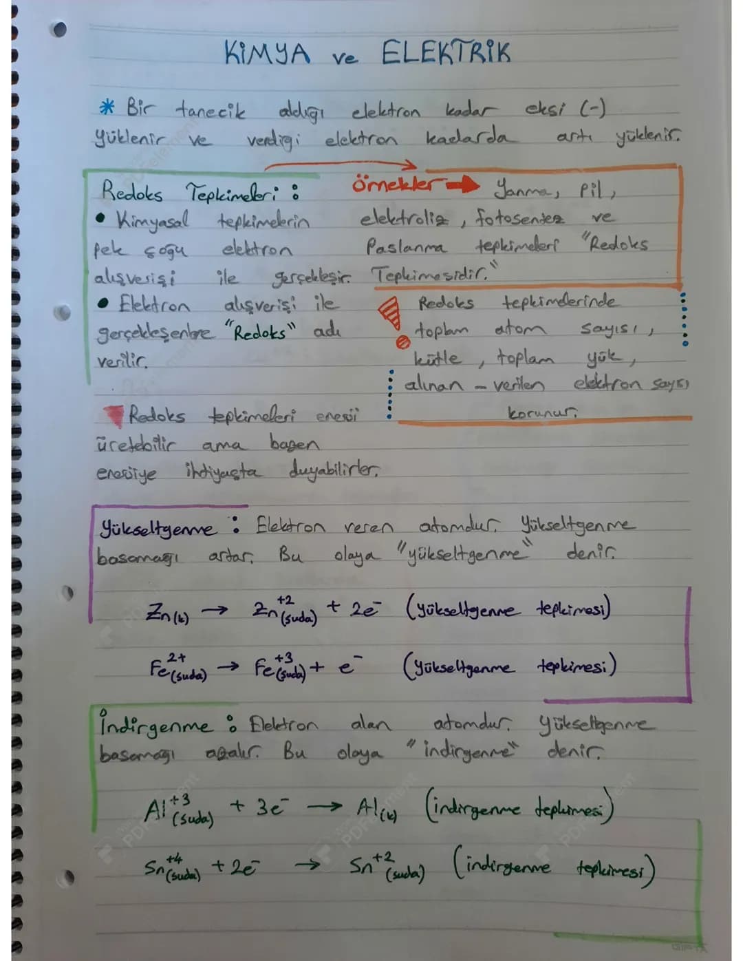 KIMYA ve ELEKTRIK
* Bir tanecik aldığı elektron kadar eksi (-)
Ve
verdigi elektron kadarda
artı yüklenir.
Redoks Tepkimeleri :
örnekler Yanm