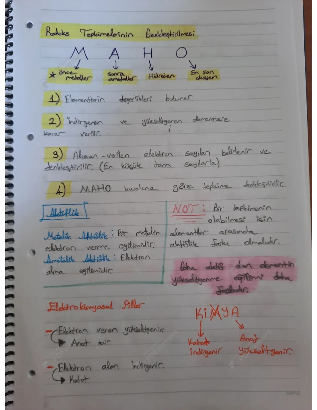 KIMYA ve ELEKTRIK
* Bir tanecik aldığı elektron kadar eksi (-)
Ve
verdigi elektron kadarda
artı yüklenir.
Redoks Tepkimeleri :
örnekler Yanm