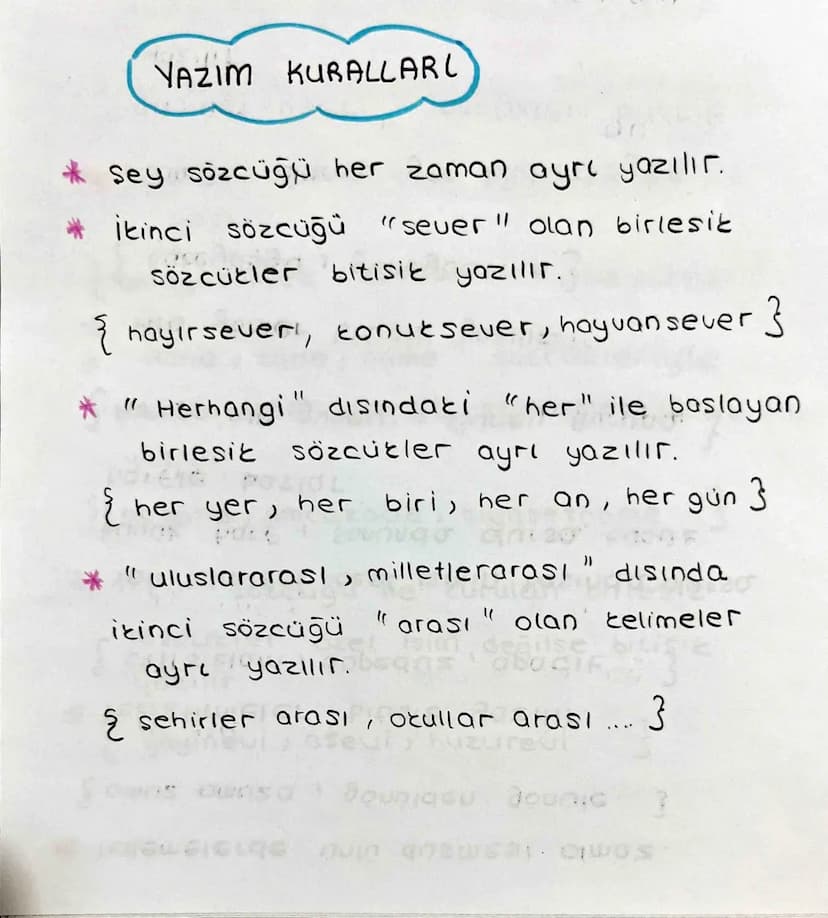 YAZIM KURALLARL
* Sey sözcüğü her zaman ayrı yazılır.
İkinci sözcüğü "sever" olan birlesit
Sözcükler bitişik yazılır.
{hayırsever, tonut sev