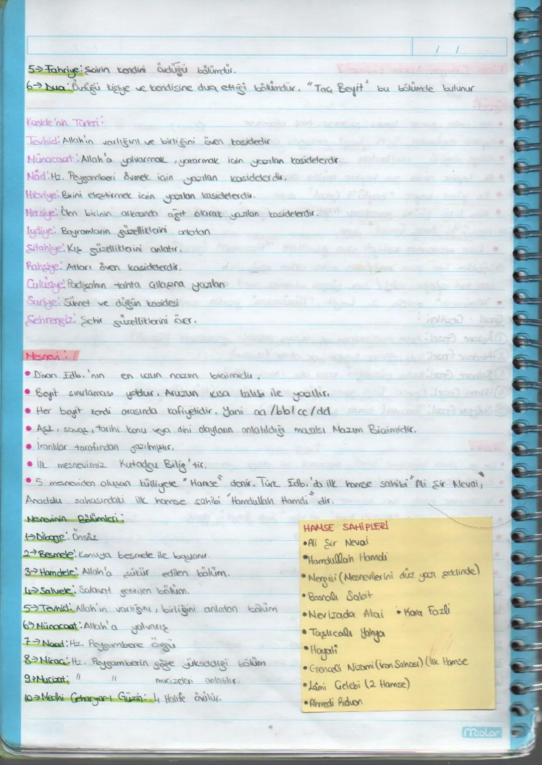5 Fahriye: Sairin kendini övdüğü bölümdür.
6> Dua: adüğü kişiye ve kendisine dua ettiği bölümdür. "TaG
Kaside 'nin Türleri:
Tevhid: Allahin 