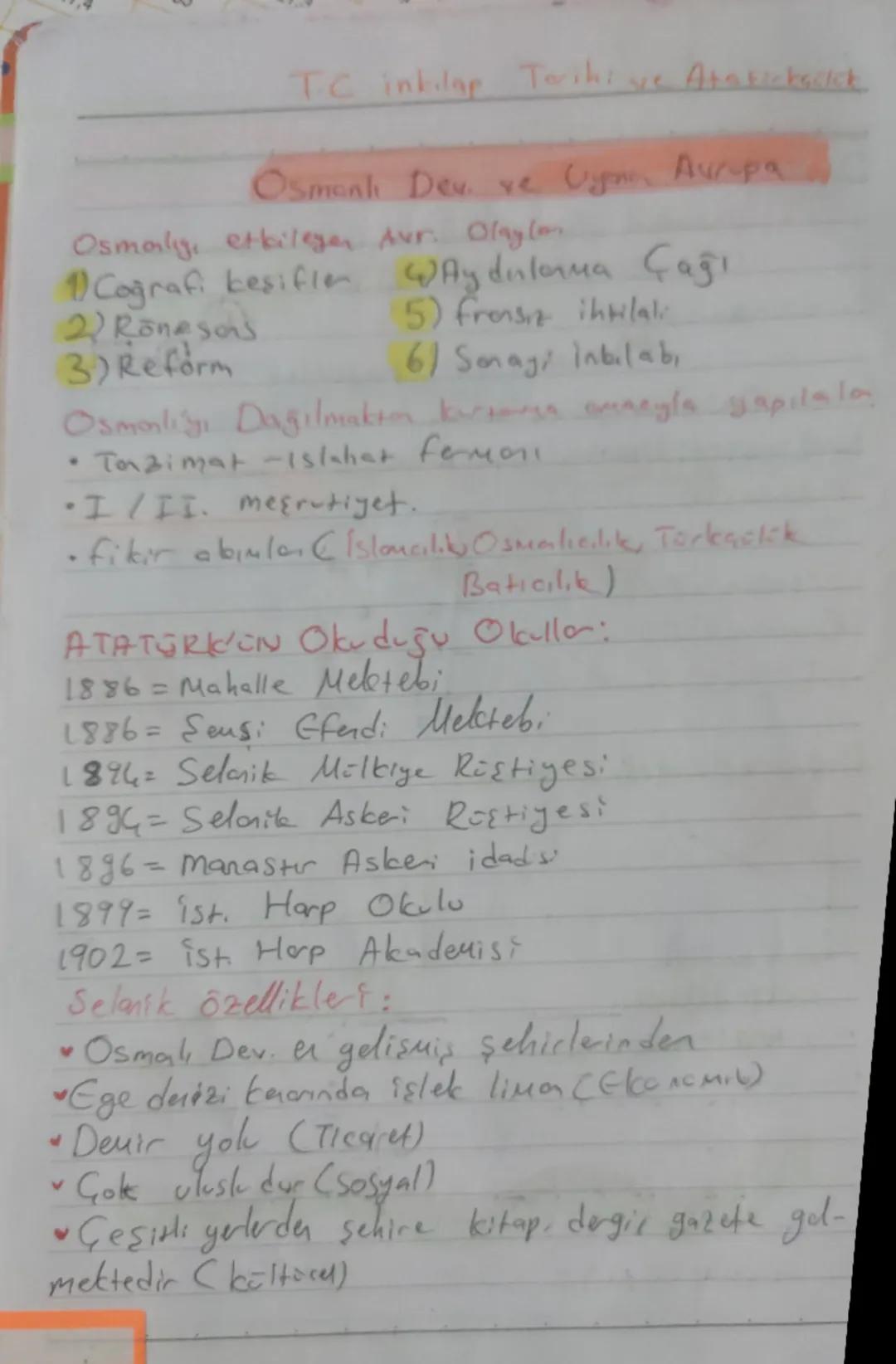T.C inkılap Tarihi ve Atatürksclck

Osmanh Dey, ve Uyena Avrupa

Osmanlığı etkilegen Avr. Olayla.
1) Coğrafi kesifler Waydulama Çağı
2) Röne