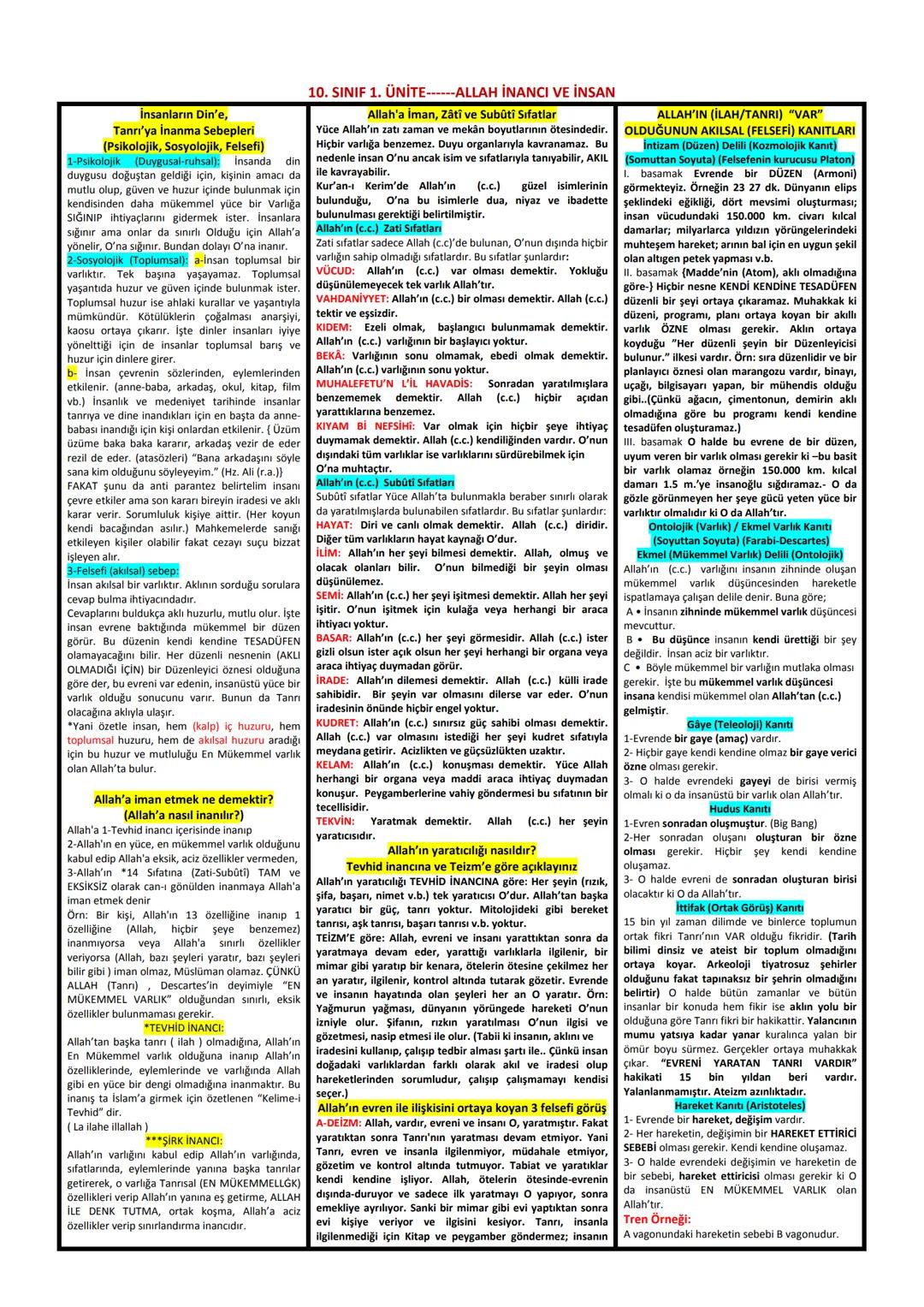 10. Sınıf Din Kültürü: Allah İnancı ve İnsan Ünite 1