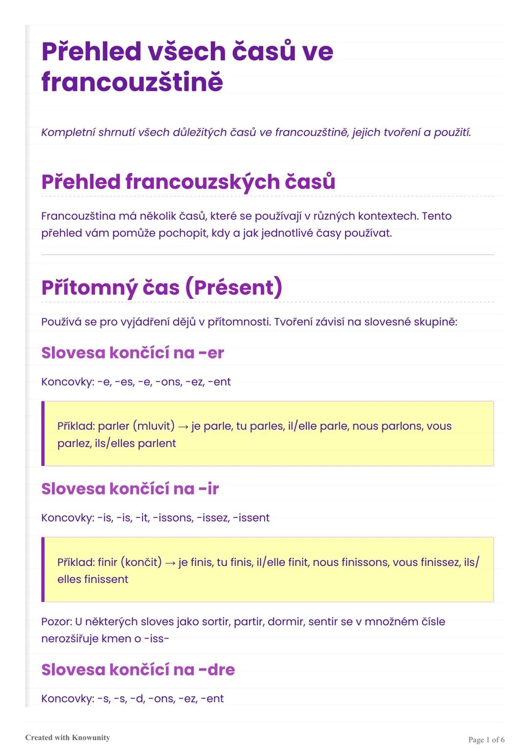 # Přehled všech časů ve
francouzštině

Kompletní shrnutí všech důležitých časů ve francouzštině, jejich tvoření a použití.

# Přehled franco