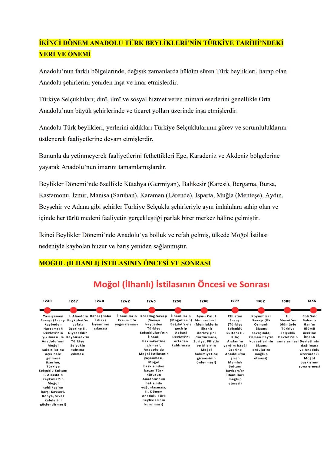 İKİNCİ DÖNEM ANADOLU TÜRK BEYLİKLERİ'NİN TÜRKİYE TARİHİ'NDEKİ
YERİ VE ÖNEMİ
Anadolu'nun farklı bölgelerinde, değişik zamanlarda hüküm süren 