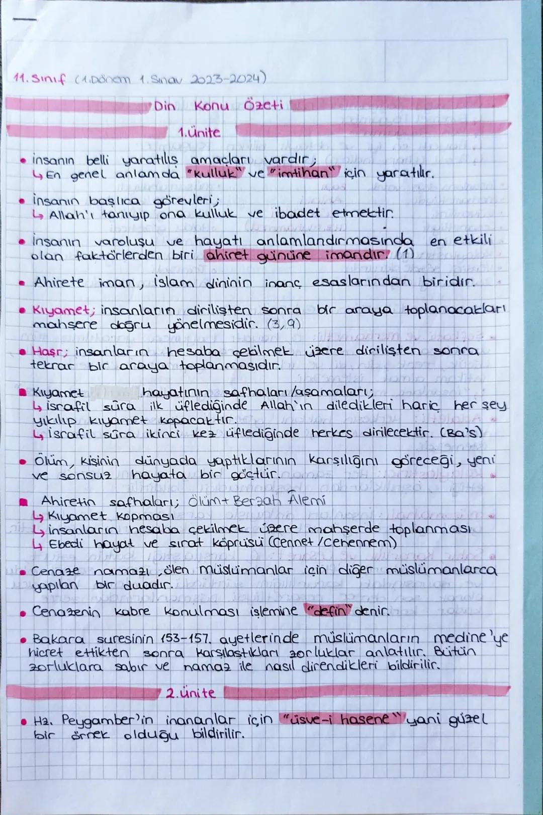 Ahirette iman ile ilgili Temel Kavramlar:
#
13/09/2023
Din 1
1) Kıyamet: Canli ve cansız bütün varlıkların sona erdiği, evreni ayakta
tutan 