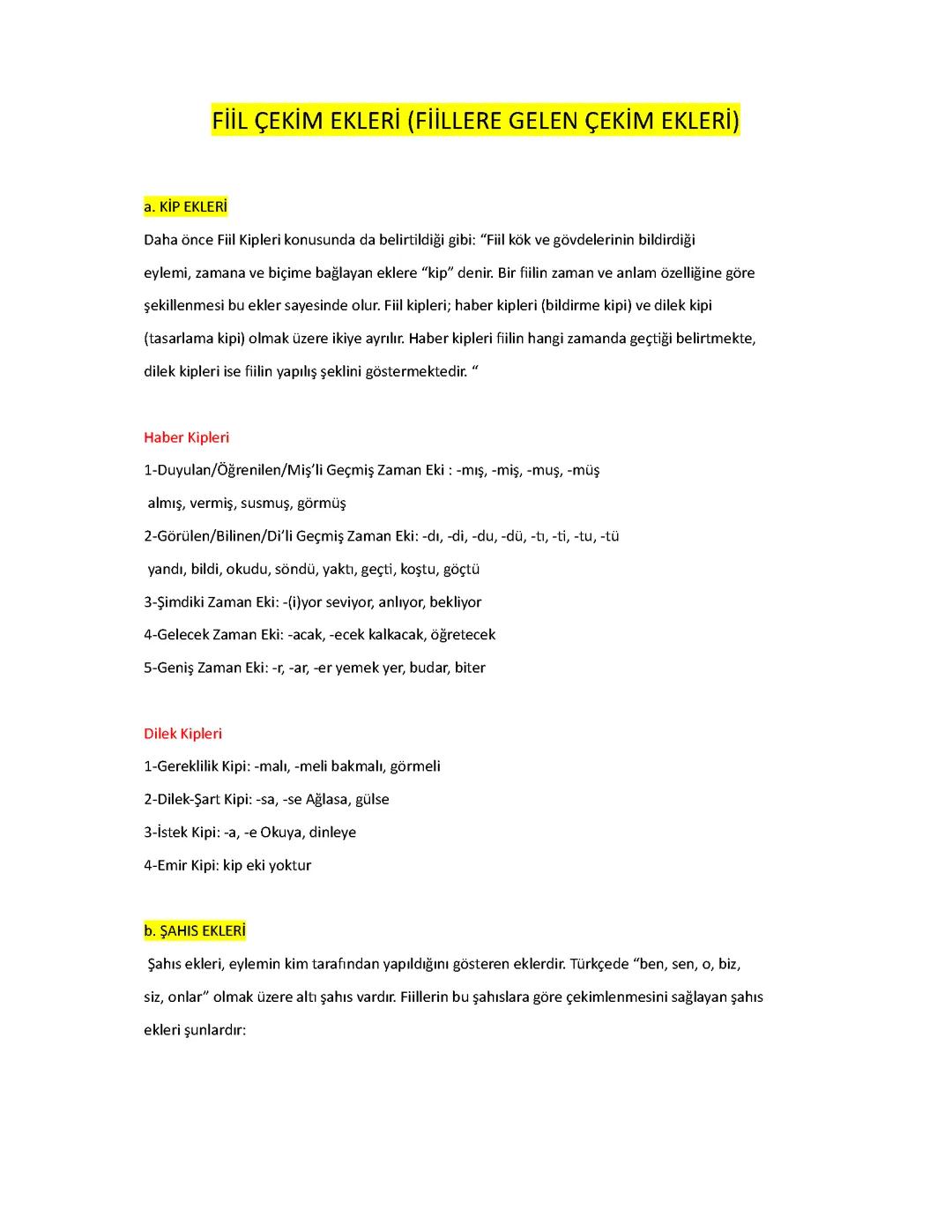 Fiil Çekim Eklerinin Kullanımı ve Örnekleri