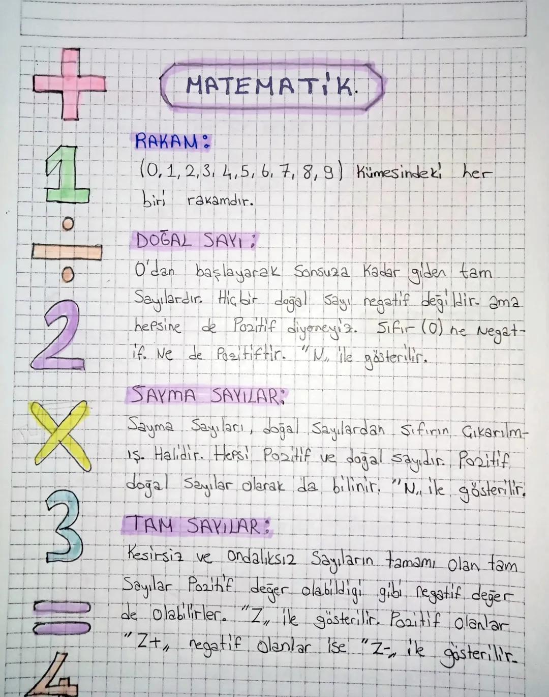 +42×3=4

MATEMATIK.

RAKAM:
(0,1,2,3,4,5, 6, 7, 8, 9) Kümesindeki her
biri rakamdır.

DOĞAL SAY
O'dan başlayarak Sonsuza Kadar giden tam
Say