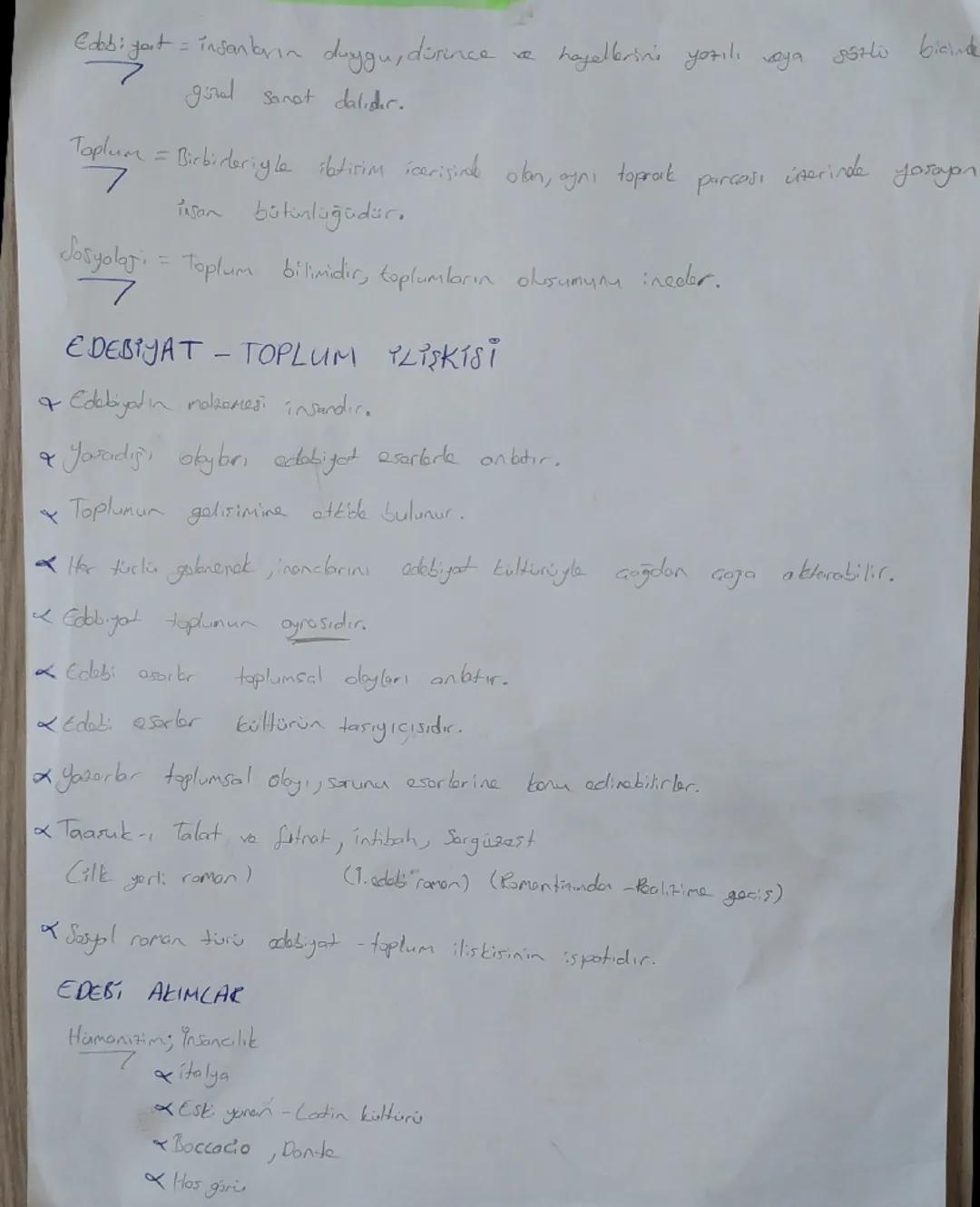 # Edebîyat - Toplum İlişkisi

- Edebîyat = İnsanın duygu, düşünce ve hayallerini yazılı veya sözlü biçimde güzel sanat dalıdır.

- Toplum = 