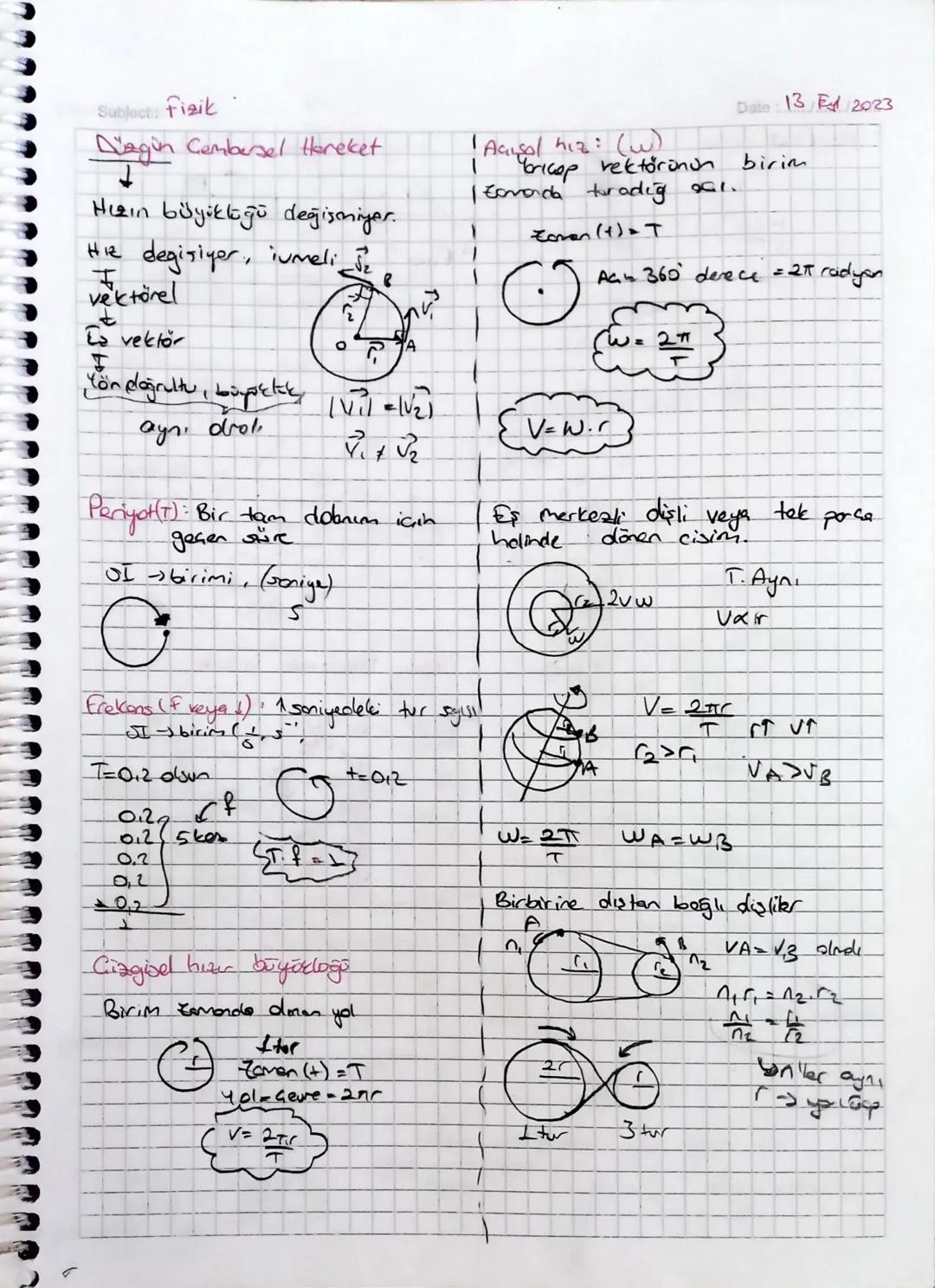 Subject: Fizik
Düzgin Cembersel Hareket
Hızın büyüklüğü değişmiyor.
H1Z degisiyer, iumeli
vektörel
La vektör
I
0
2
! Agisol hız: (w)
1
1
bri