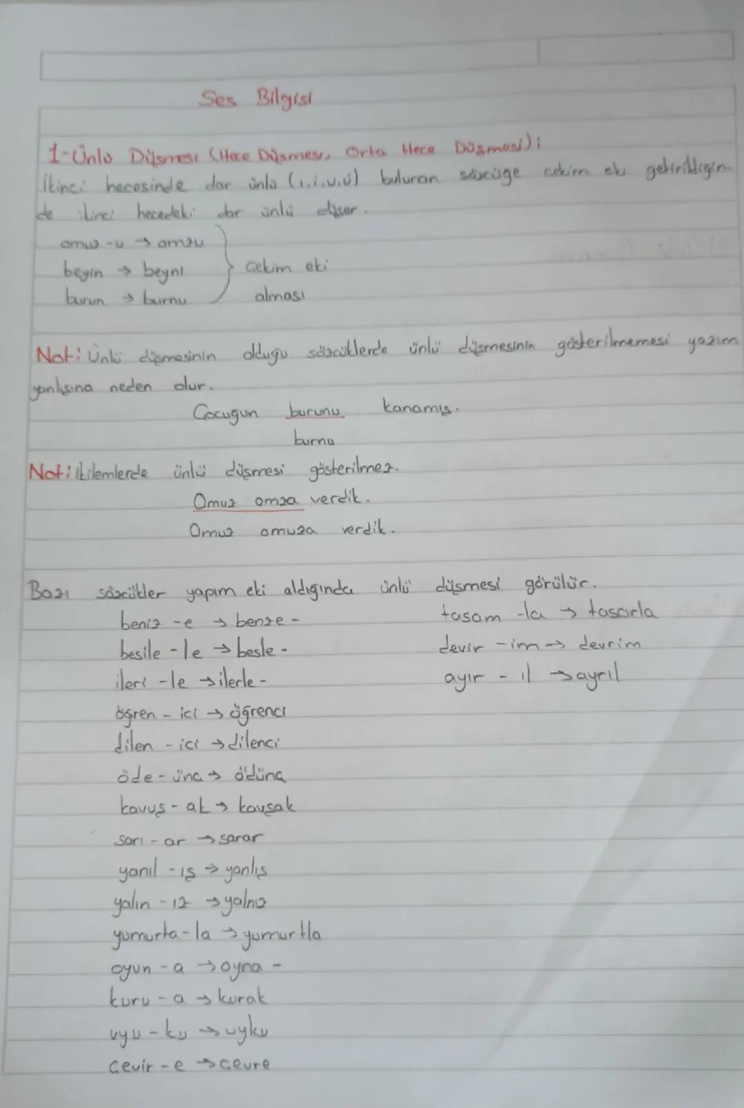 Ses Bilgisi
1-Unlu Dilsmesi (Hece Dismes, Orla Hece Düsmos!);
ikinci hecesinde dar unla (...) buluran sexcuge cekim eki getirildigin.
de iki