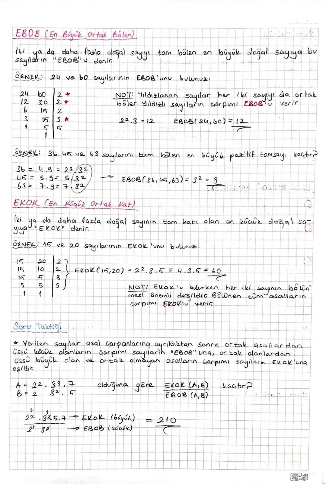 # EBOB & EKOK

Asal Garpanlara Ayırma
*1'den büyük her doğal sayı asal sayıların çarpımı şeklinde yazılabilir.
ÖRNER:
```
120 2
60 2
30 2
15