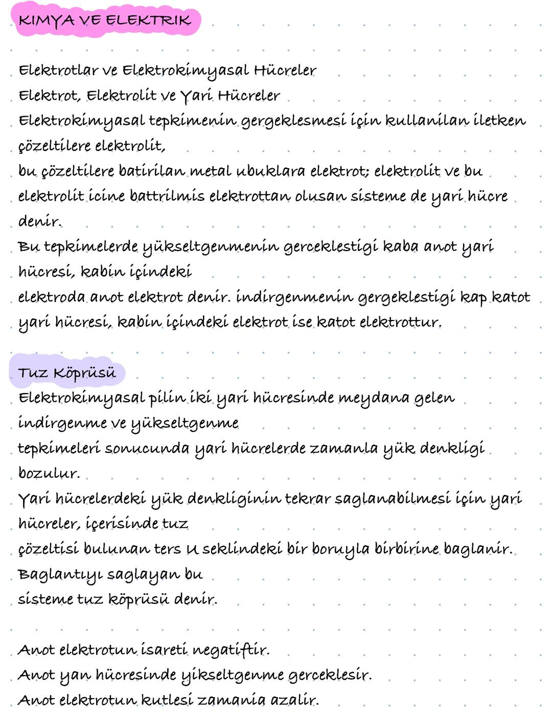 Kimya ve Elektrik/ anot, katot yarı hücreler; tuz köprüsü