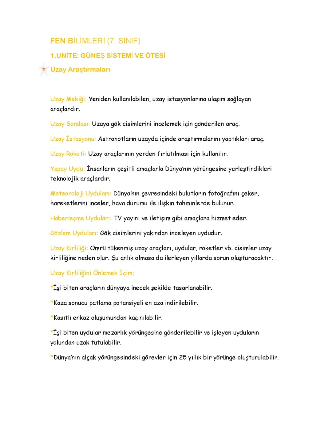 7.Sınıf Fen Bilimleri Güneş Sistemi Ve Ötesi 1-