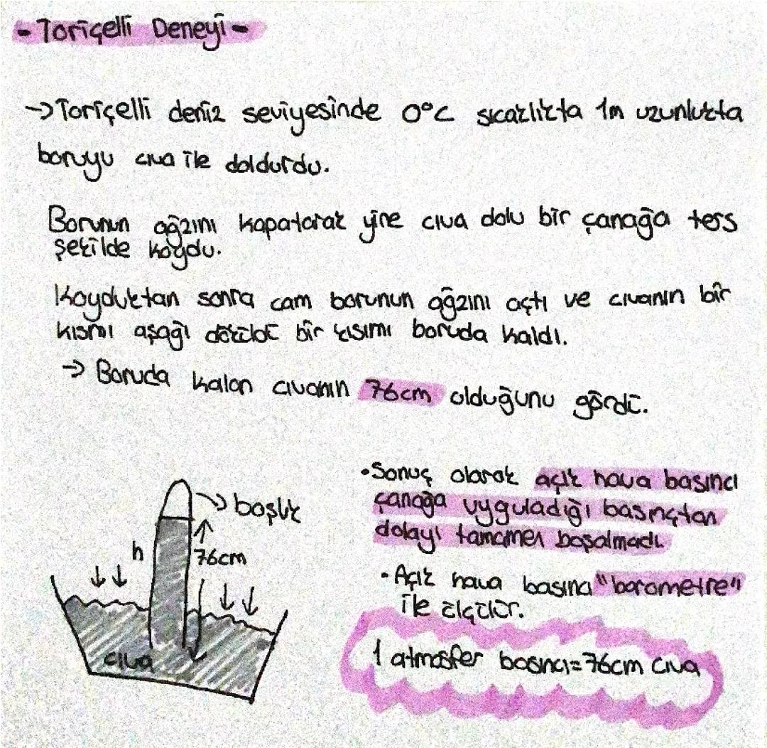 8. Sınıf Fen Bilgisi: Basınç ve Torricelli Deneyi Ders Notları