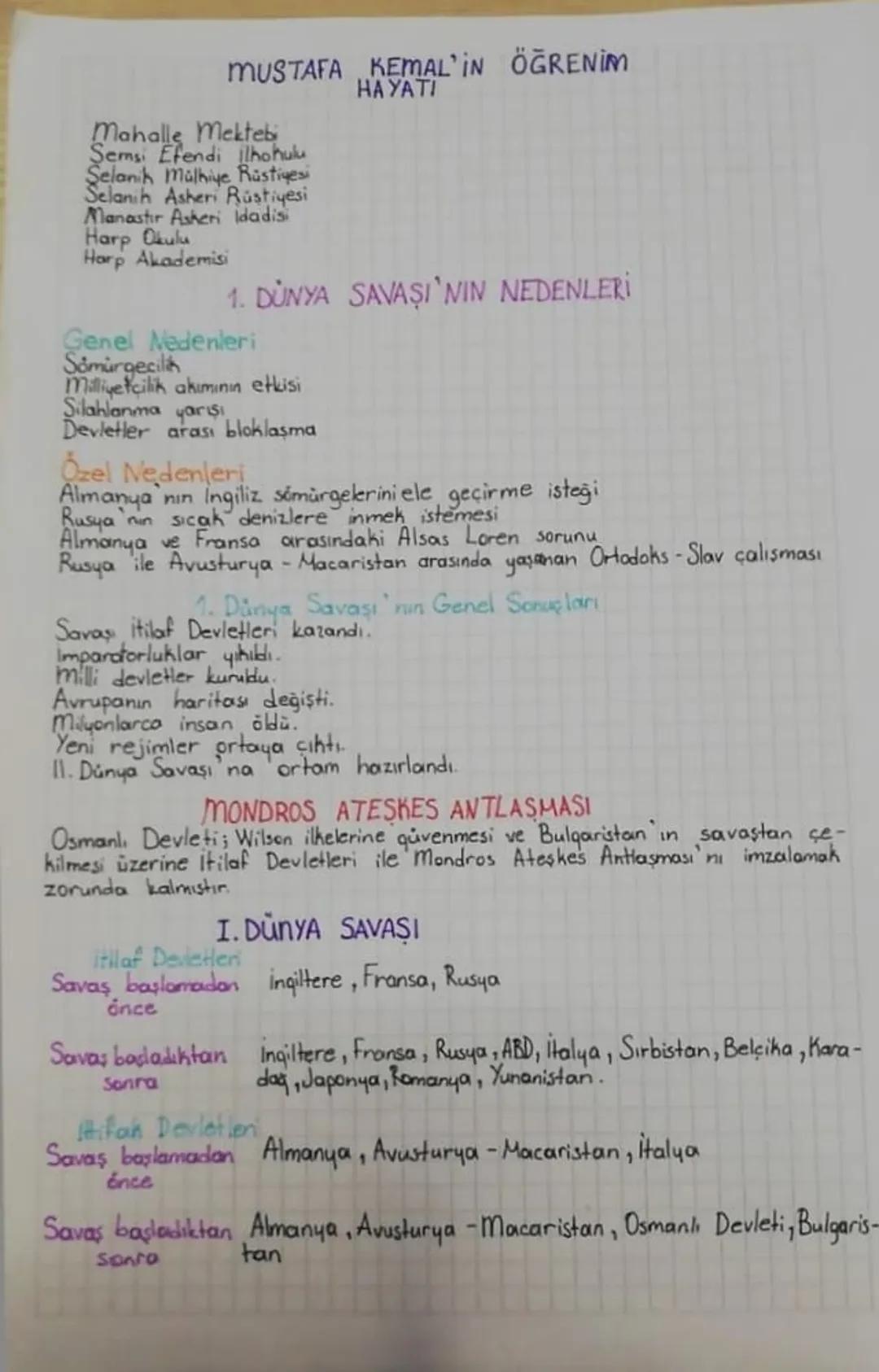 1. Dünya savaşı nedenleri 