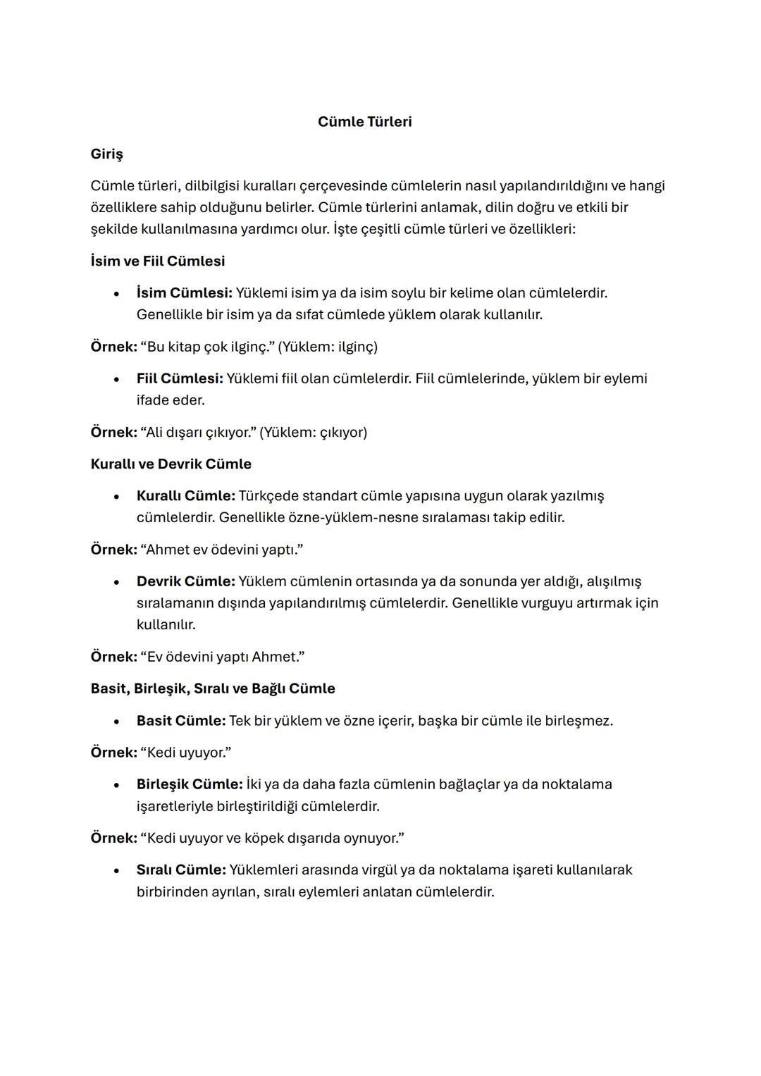 Giriş

Cümle Türleri

Cümle türleri, dilbilgisi kuralları çerçevesinde cümlelerin nasıl yapılandırıldığını ve hangi
özelliklere sahip olduğu