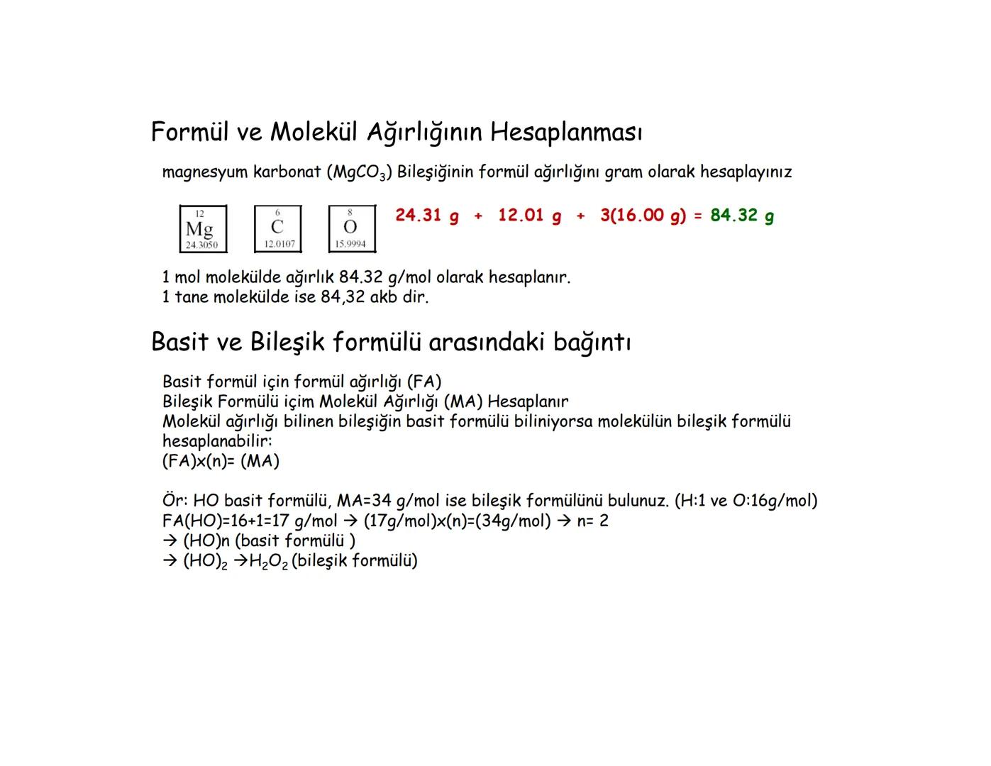 Atom, Molekül (Bileşik) ve İyonlar
Bileşik ve Moleküler Bileşikler, Kimyasal Formül ifadesi
•
Bir molekül aynı veya farklı iki veya daha faz