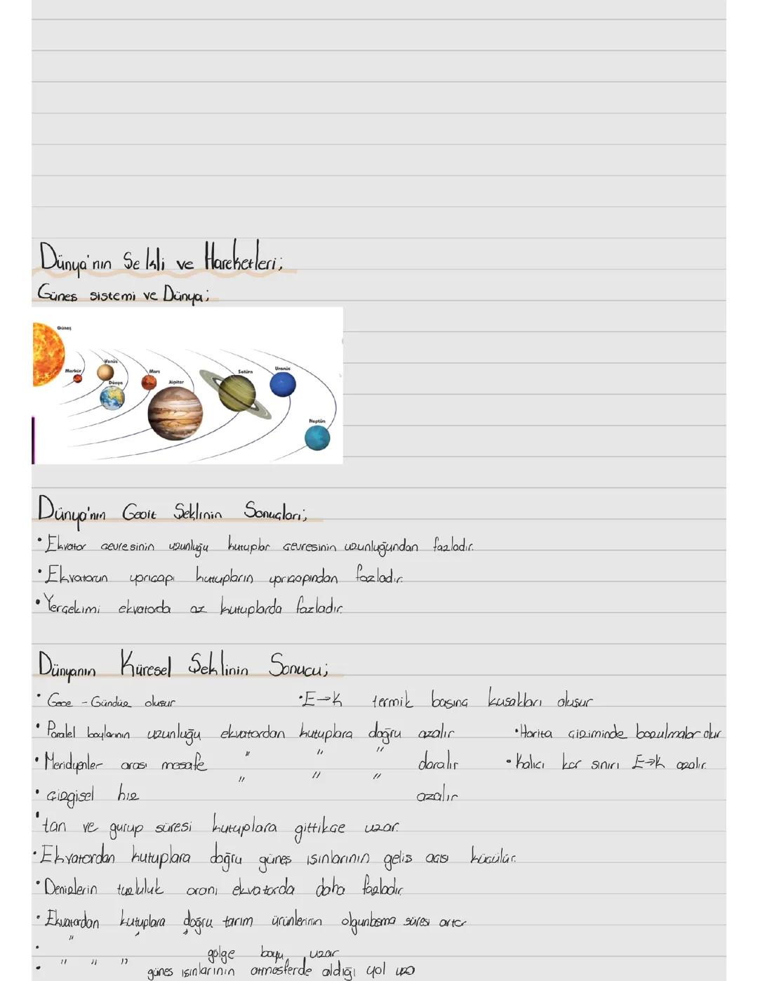 dünyanın şekli ve hareketleri