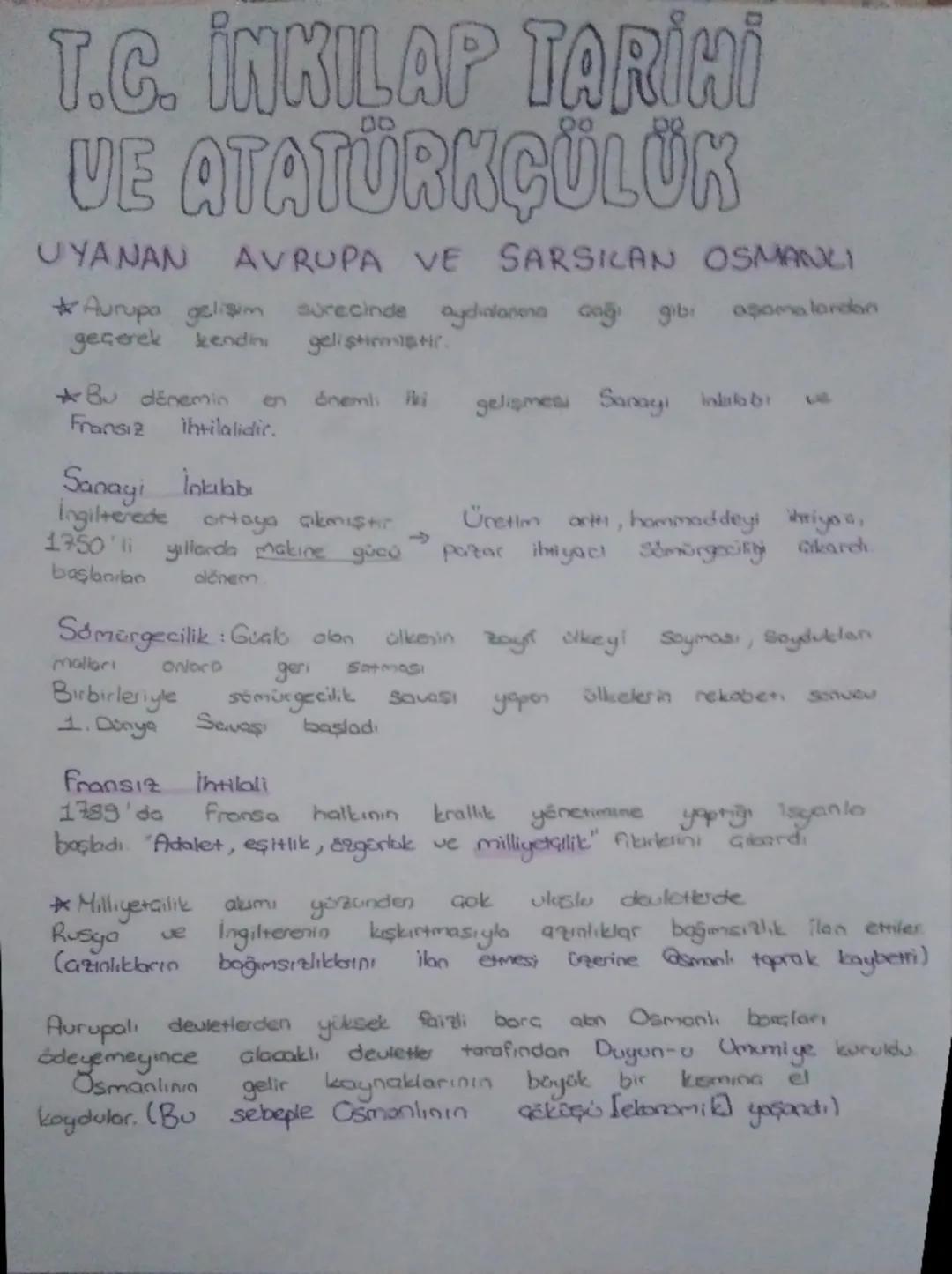 İnkılap Tarihi Ders Notları